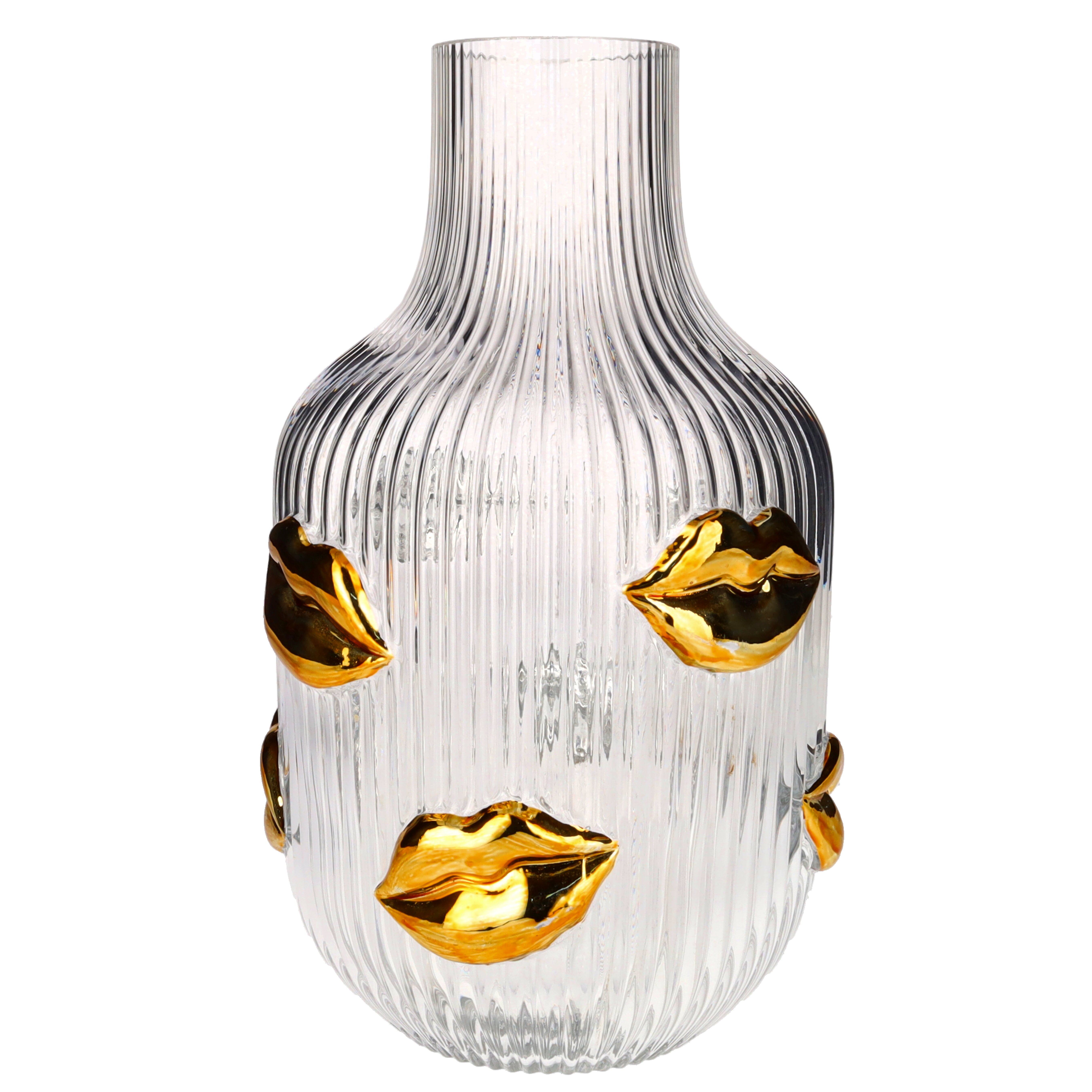 L´amour, Vase, H(30cm),  Lippen Gold, transparent, gs