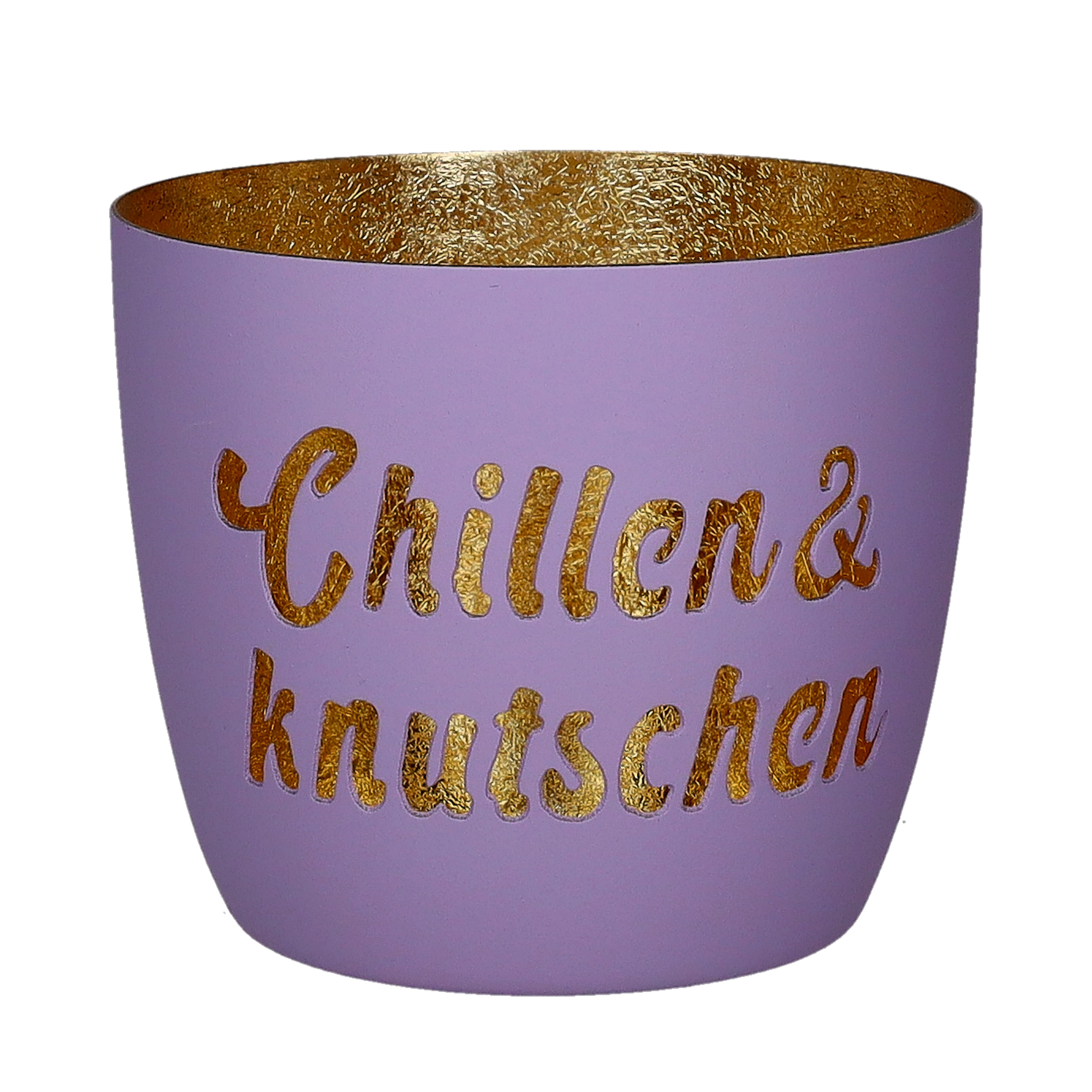 Madras, Windlicht, M, Motiv: Chillen & knutschen, lila/gold