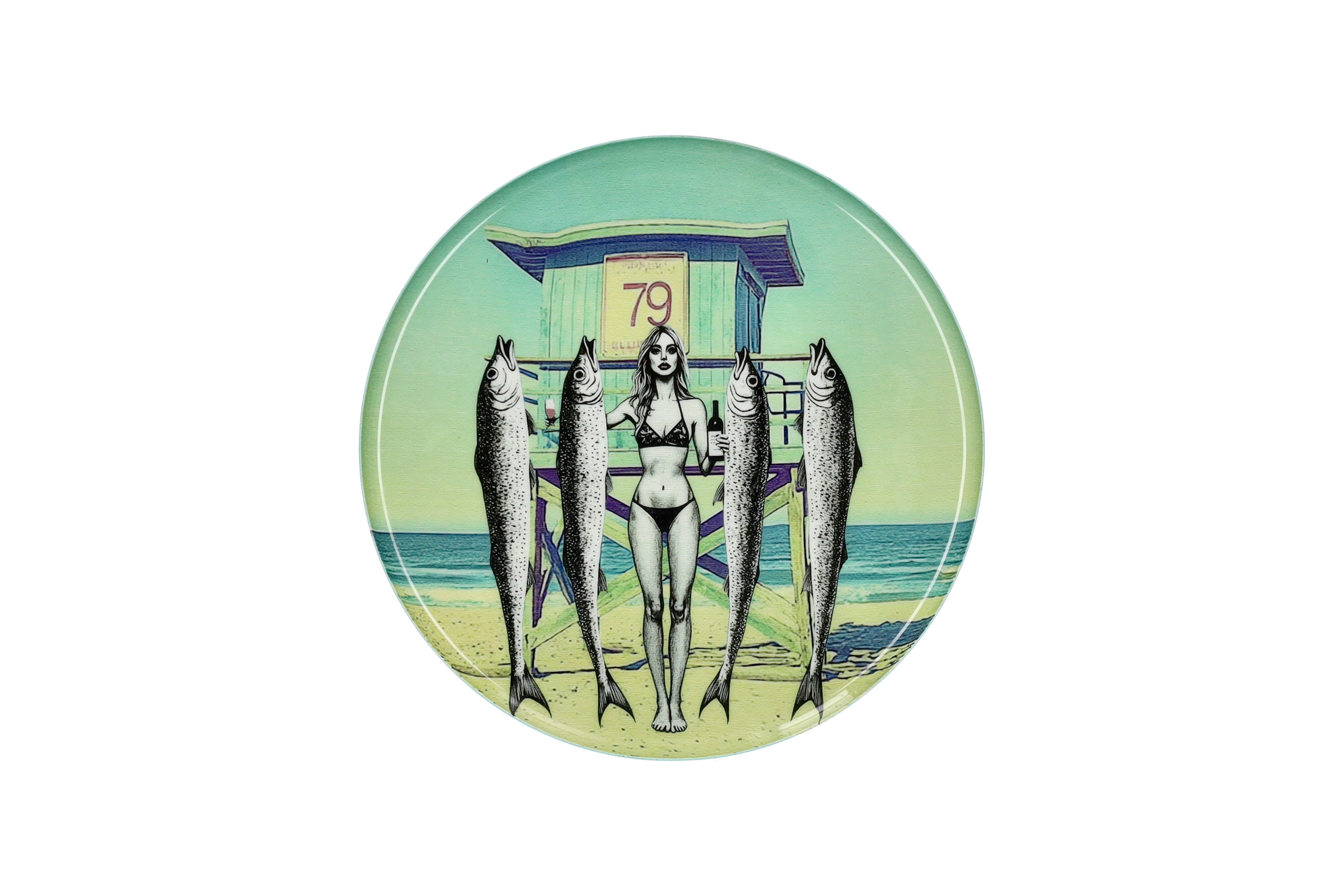 Love Trays, Dekotablett, M, Motiv: Beach girl, rund, mehrfarbig
