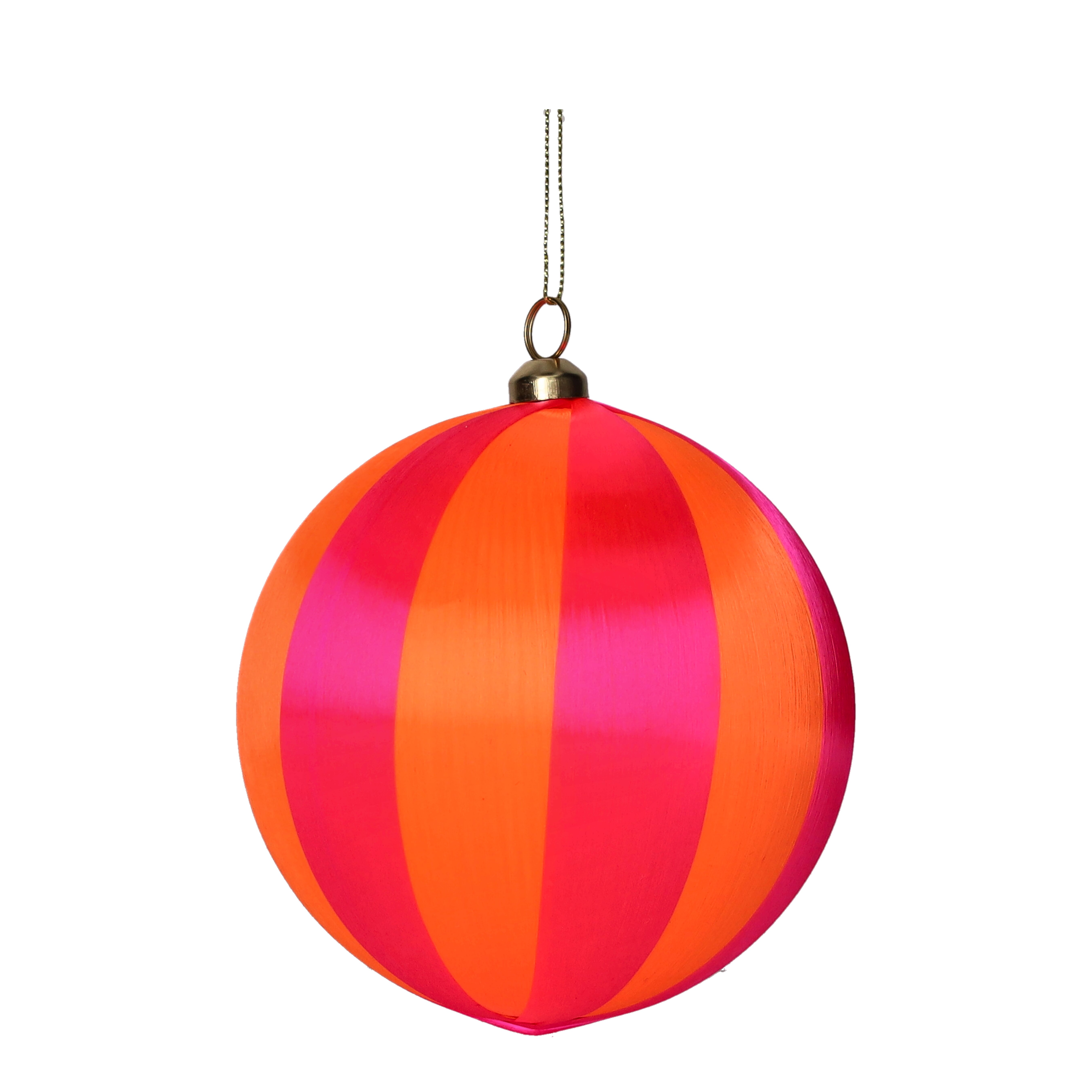 Chinois, Weihnachtskugel, 12cm, Streifen, orange/fuchsia