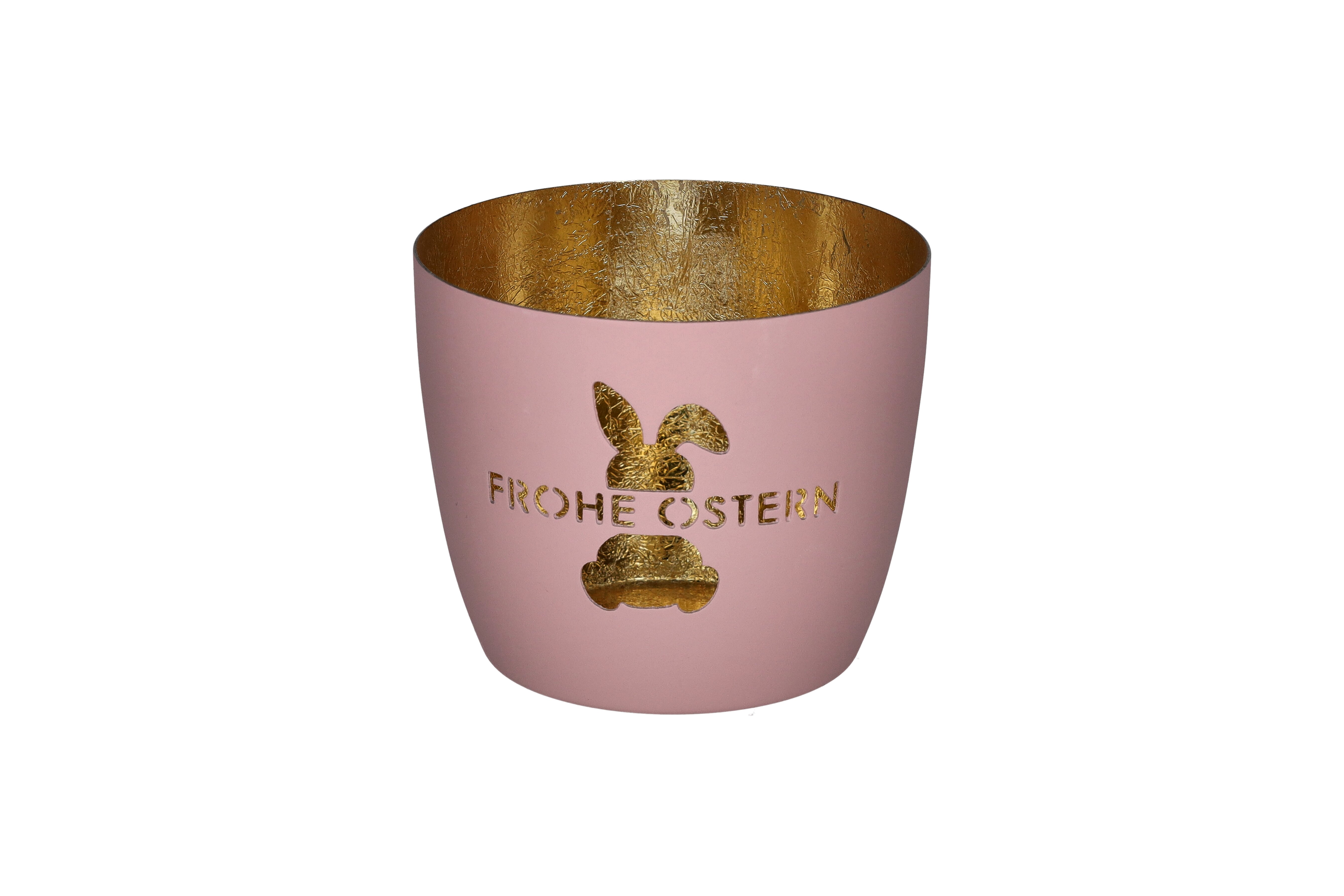 Madras, Windlicht, M, Motiv: Frohe Ostern, rosa/ gold