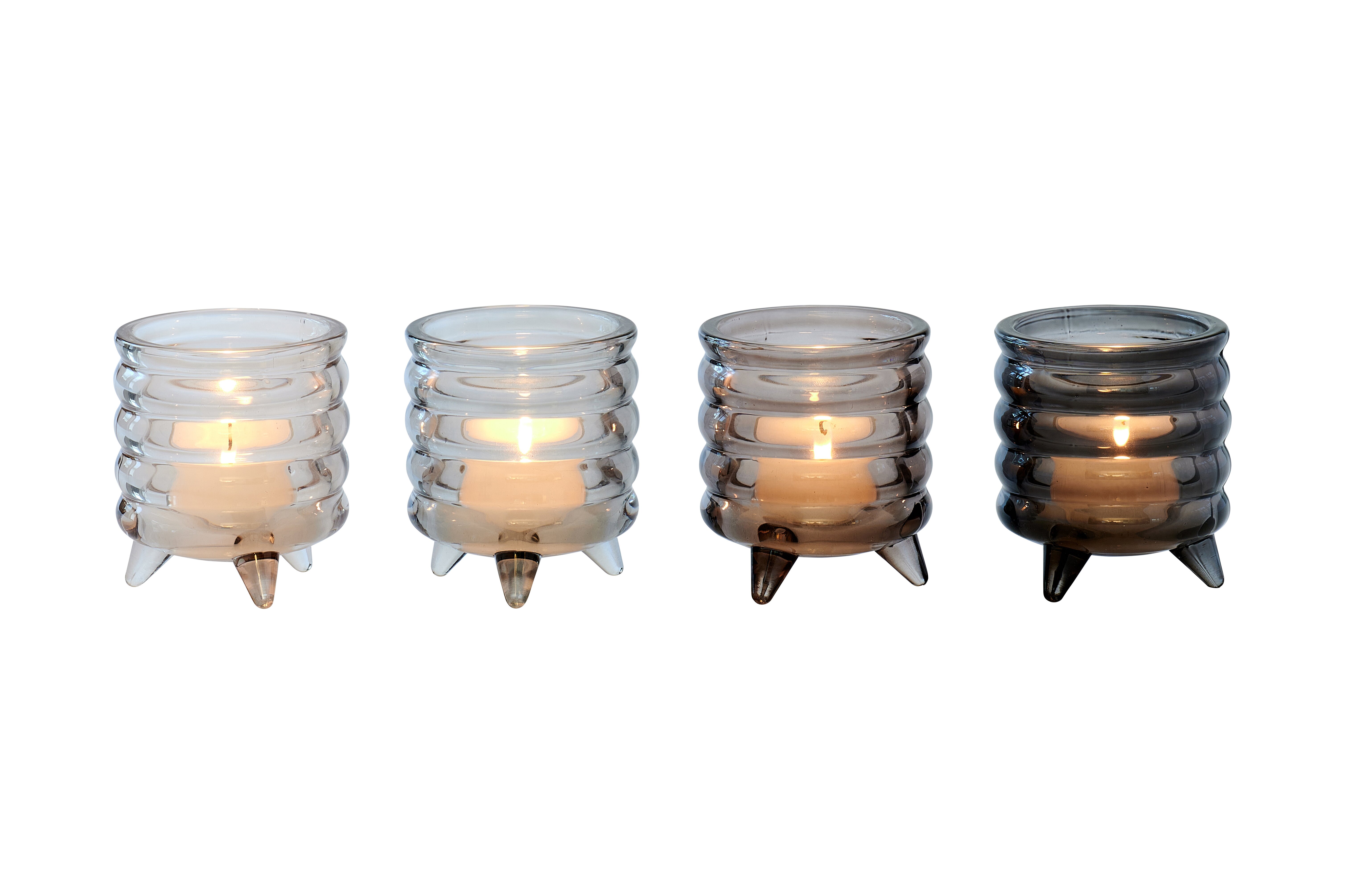 Jacquard, Windlicht H8cm, 4fach sortiert, mit Füßen, grau/beige, gs