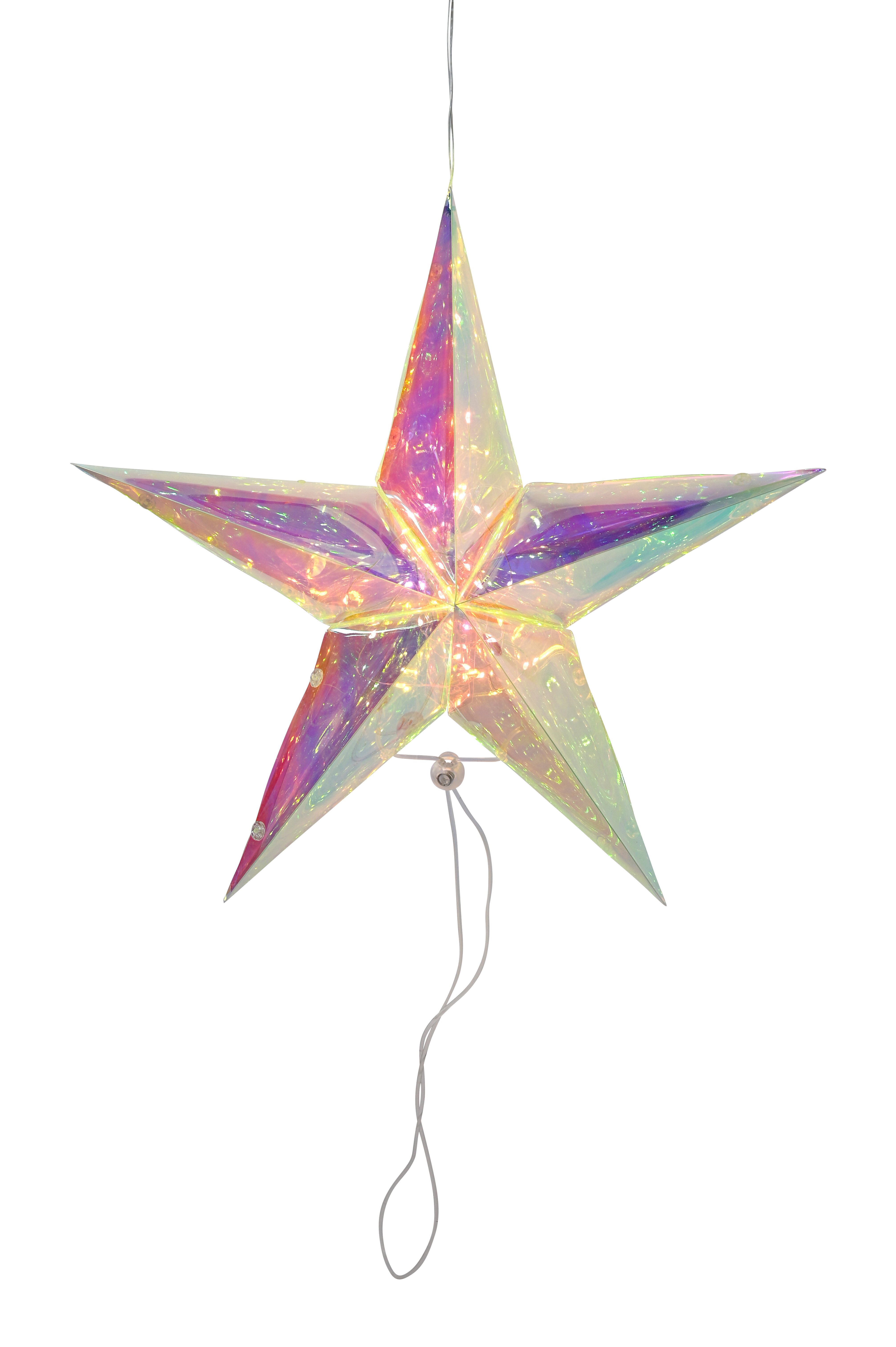 Glow, star 3D w. led, S, iridescent