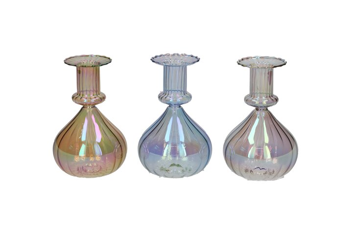 Voile, Kerzenhalter 3fach sortiert, Borosilikatglas, irisierend, amber/grau/blau, gs