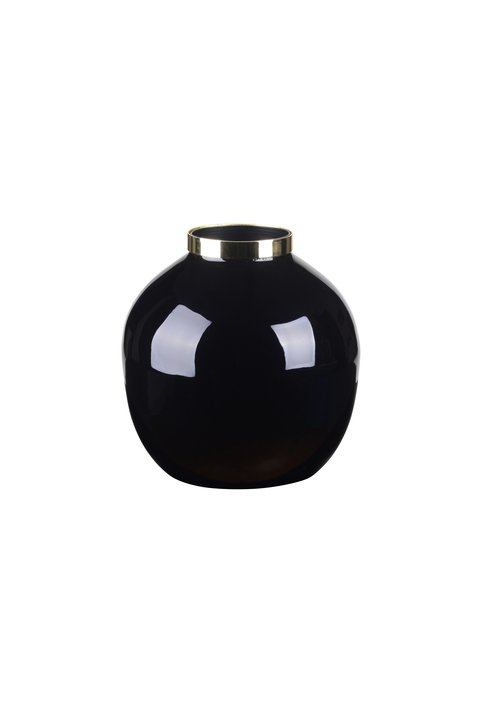 Saigon, Vase mit Metallring, bauchig, schwarz/gold