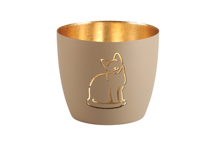 Madras, Windlicht, M, Motiv: Katze, sandstone/gold