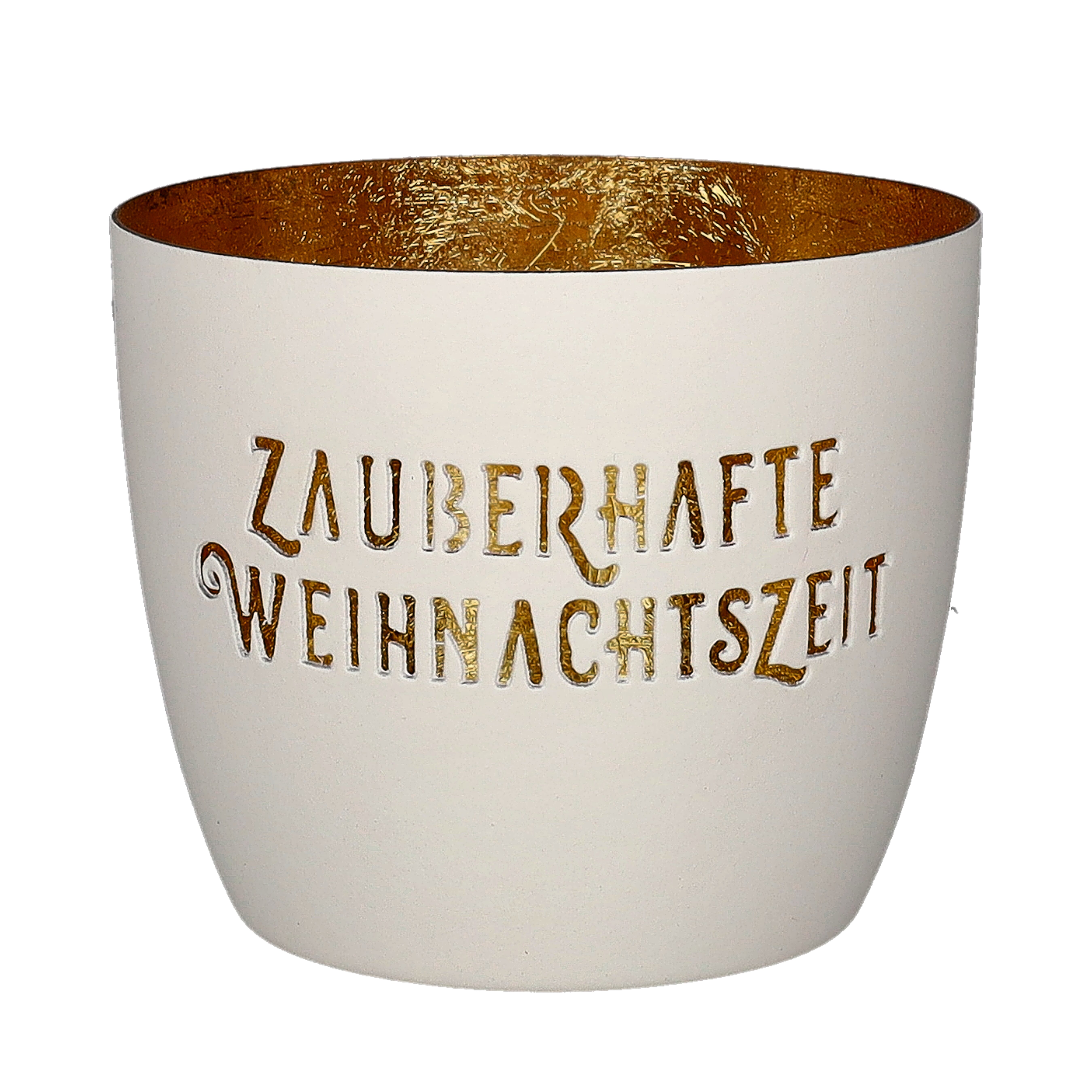 Madras, Windlicht, M, Motiv: Zauberhafte Weihnachtszeit, weiß/gold