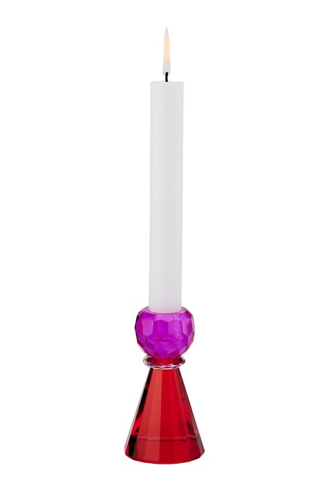 Sari, crystal glass, candle holder h11,5cm, cone, pink/red, sprayed