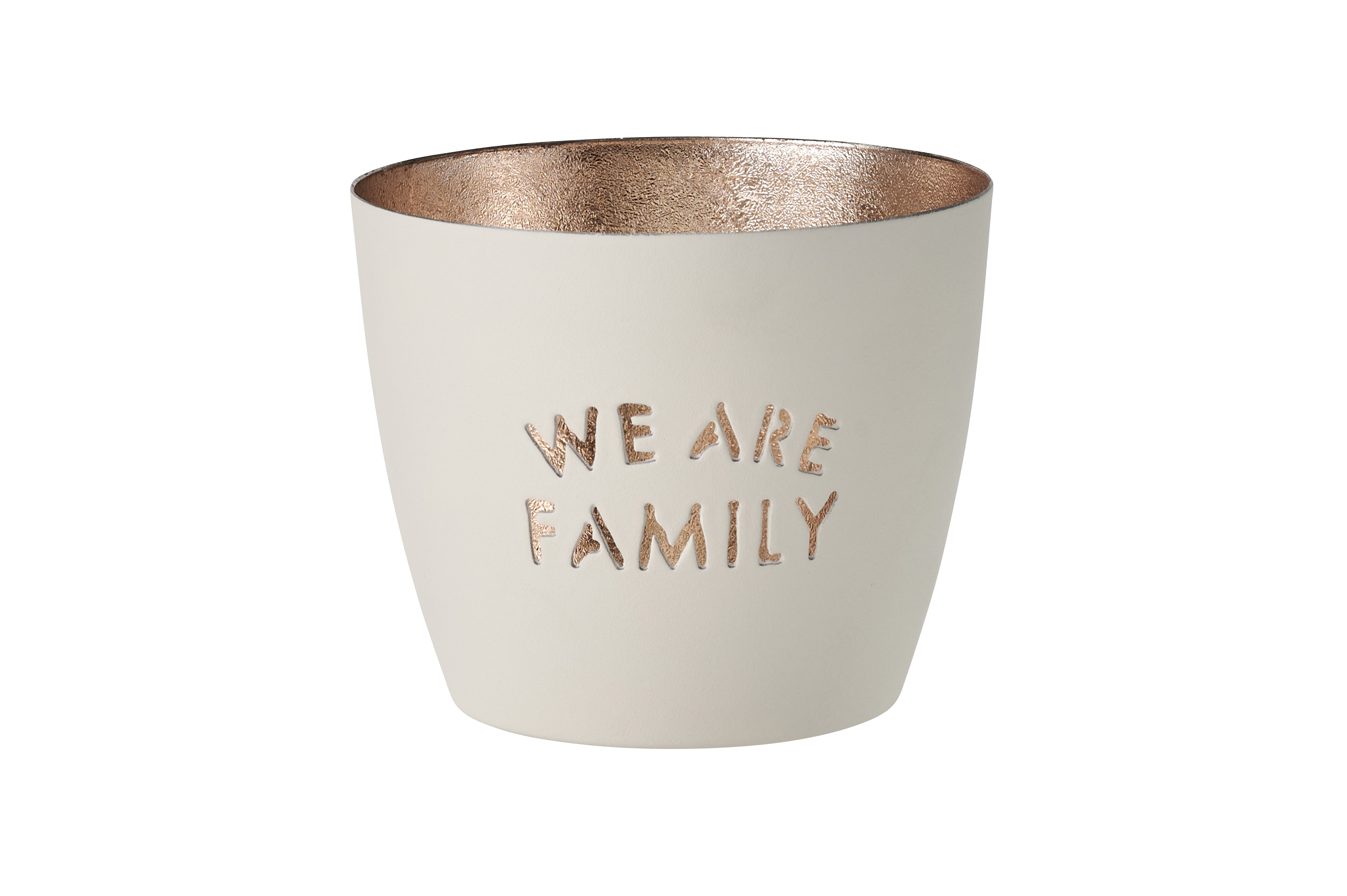 Madras, Windlicht, M, Motiv: We are family, weiß/gold