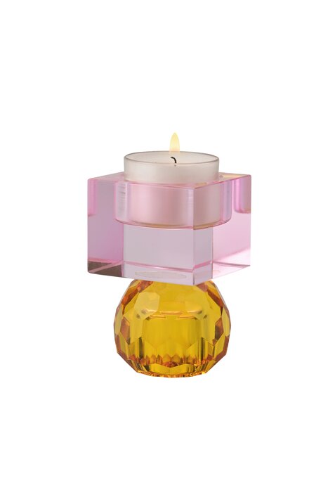 Sari, Kristallglas, Kerzenhalter/Teelichthalter, Kugel/Cube, orange/hellrosa, gs