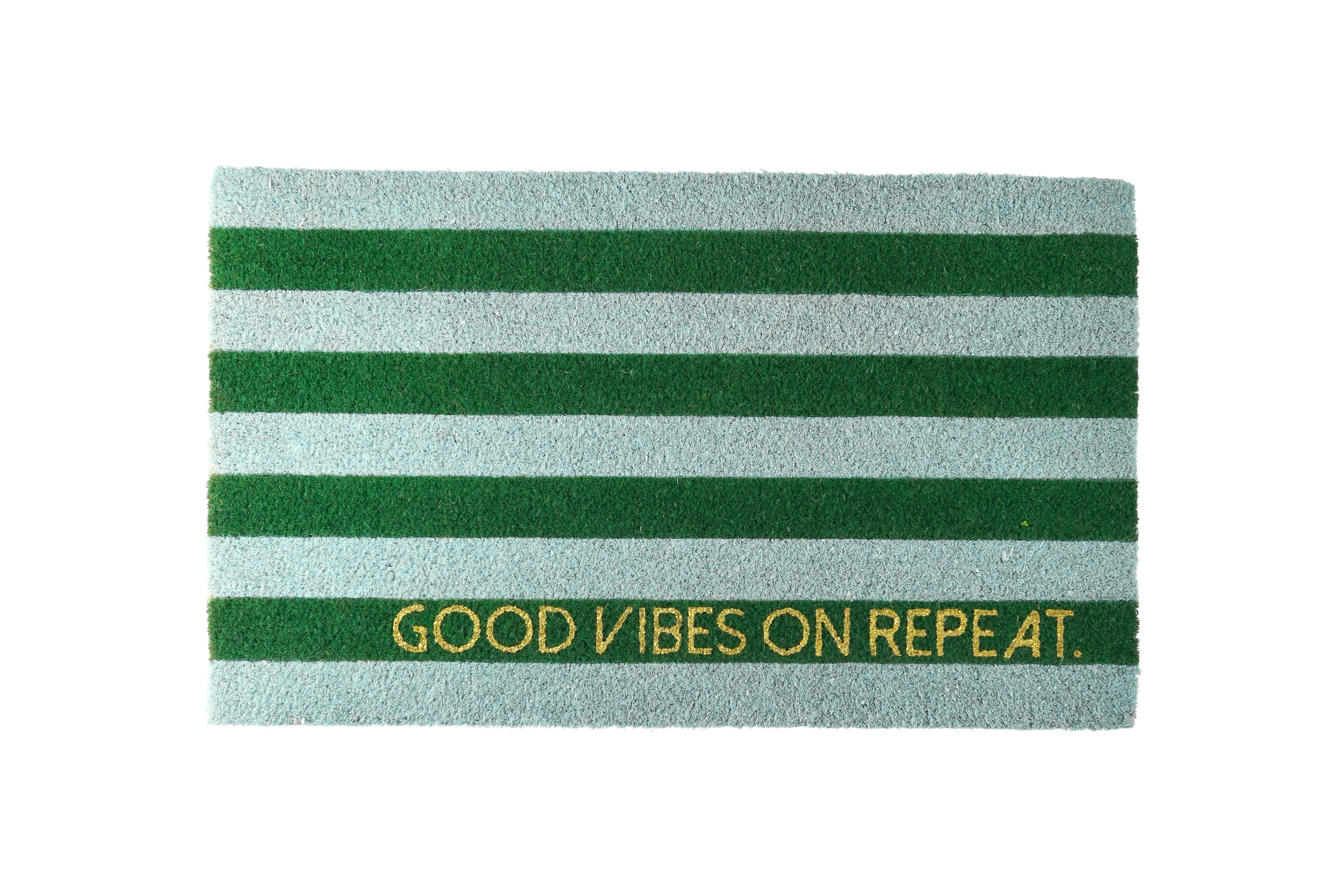 Fussmatte, Motiv: Good vibes on repeat, gestreift,  blau/ grün