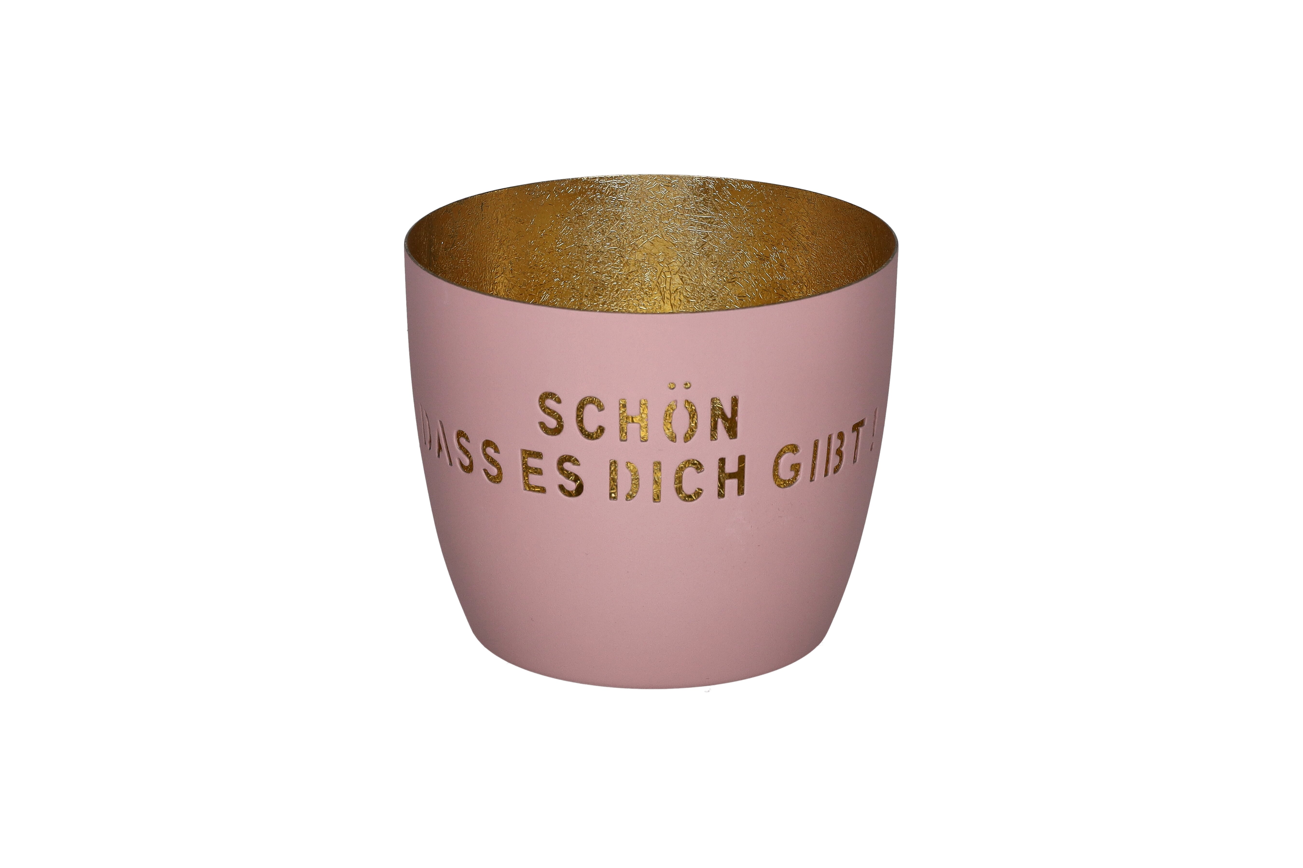 Madras, Windlicht, M, Motiv: Schön dass es Dich gibt, rosa/ gold