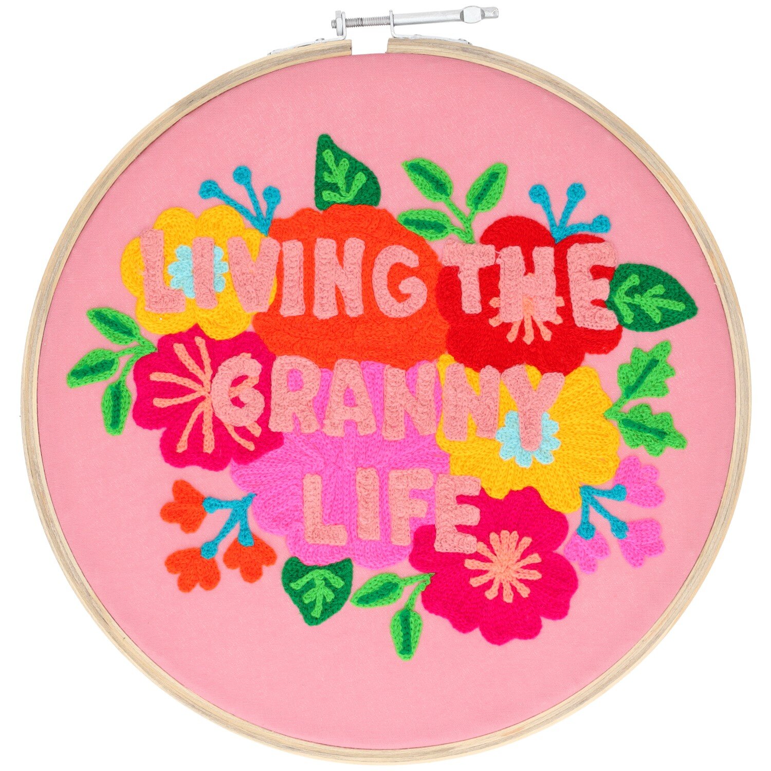 Broderie, embroidery wall art, M, motive: Living the granny life, pink