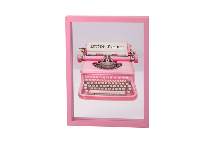 Love Frames, glass picture, motive: typewriter, pink
