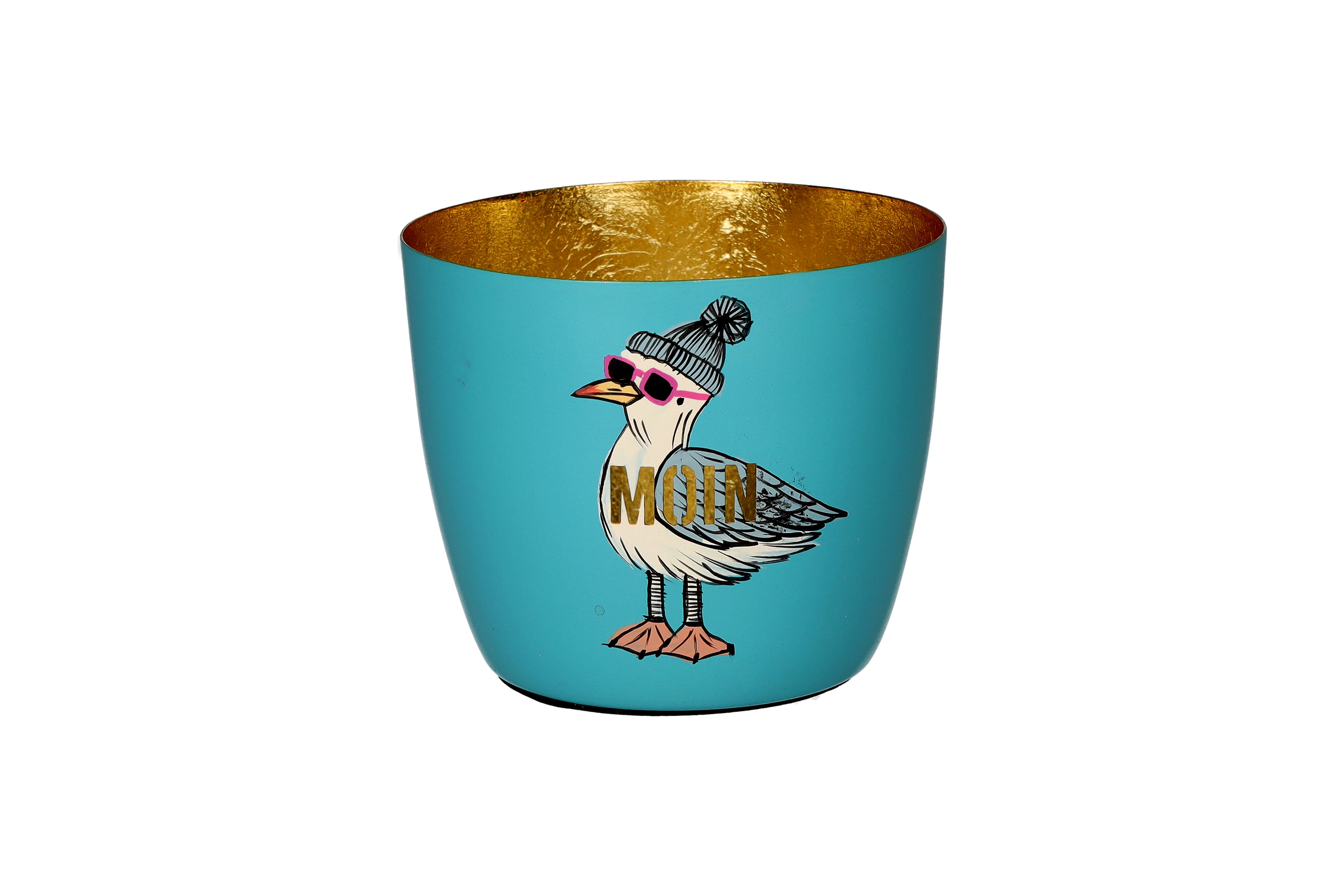 Madras, Windlicht, M, Motiv: Moin, türkis/ gold