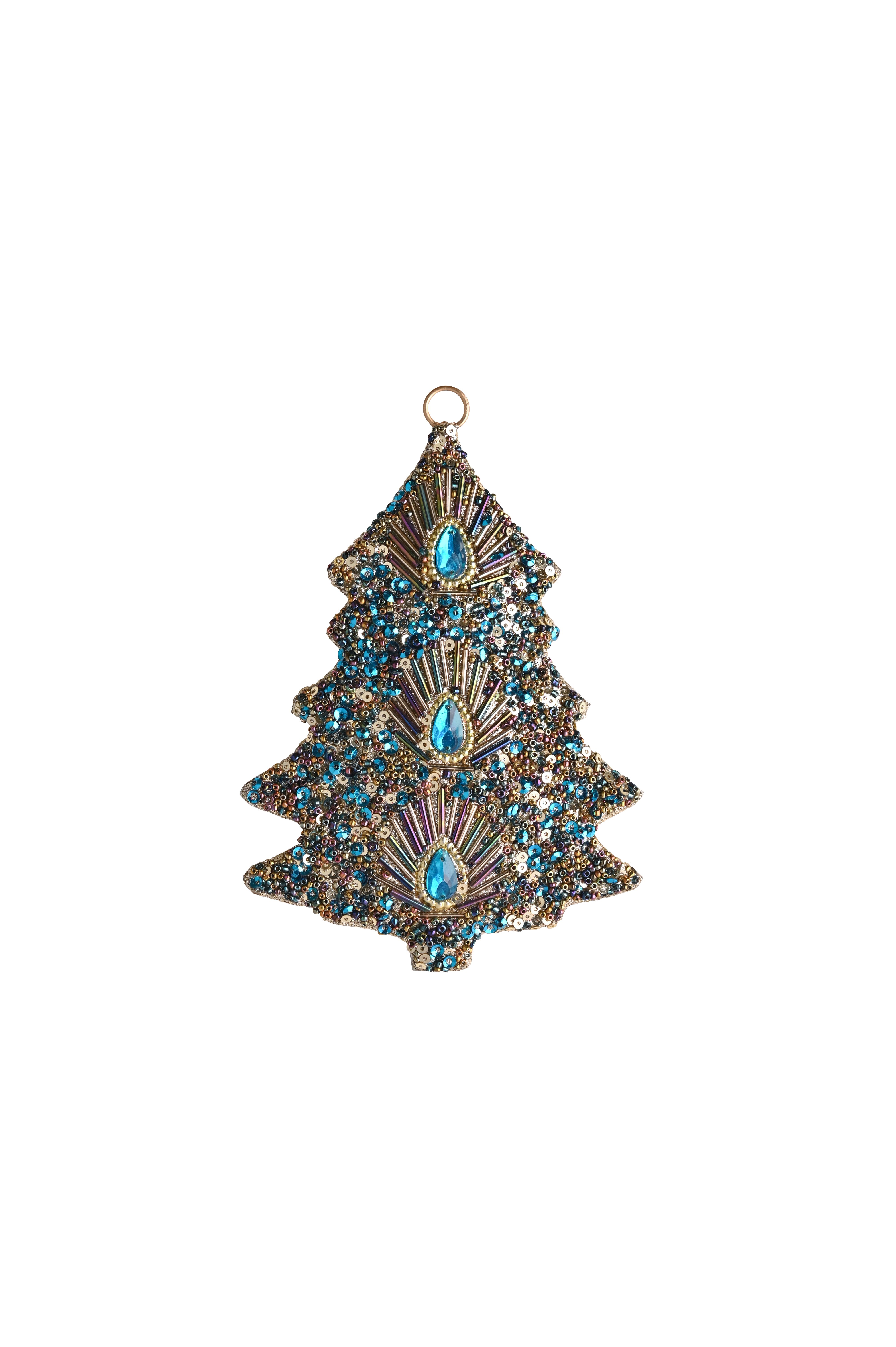 Opium, Hänger, Tannenbaum, S, Steine, Pailletten, blau/gold