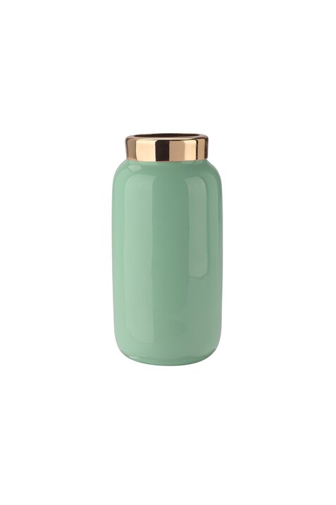 Saigon, Minivase mit Metallring (H9,5cm), mint/gold
