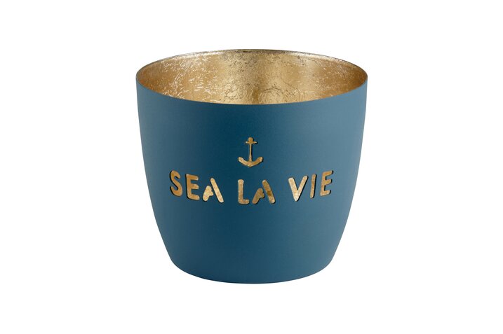 Madras, Windlicht, M, Motiv: Sea la vie, petrol/gold