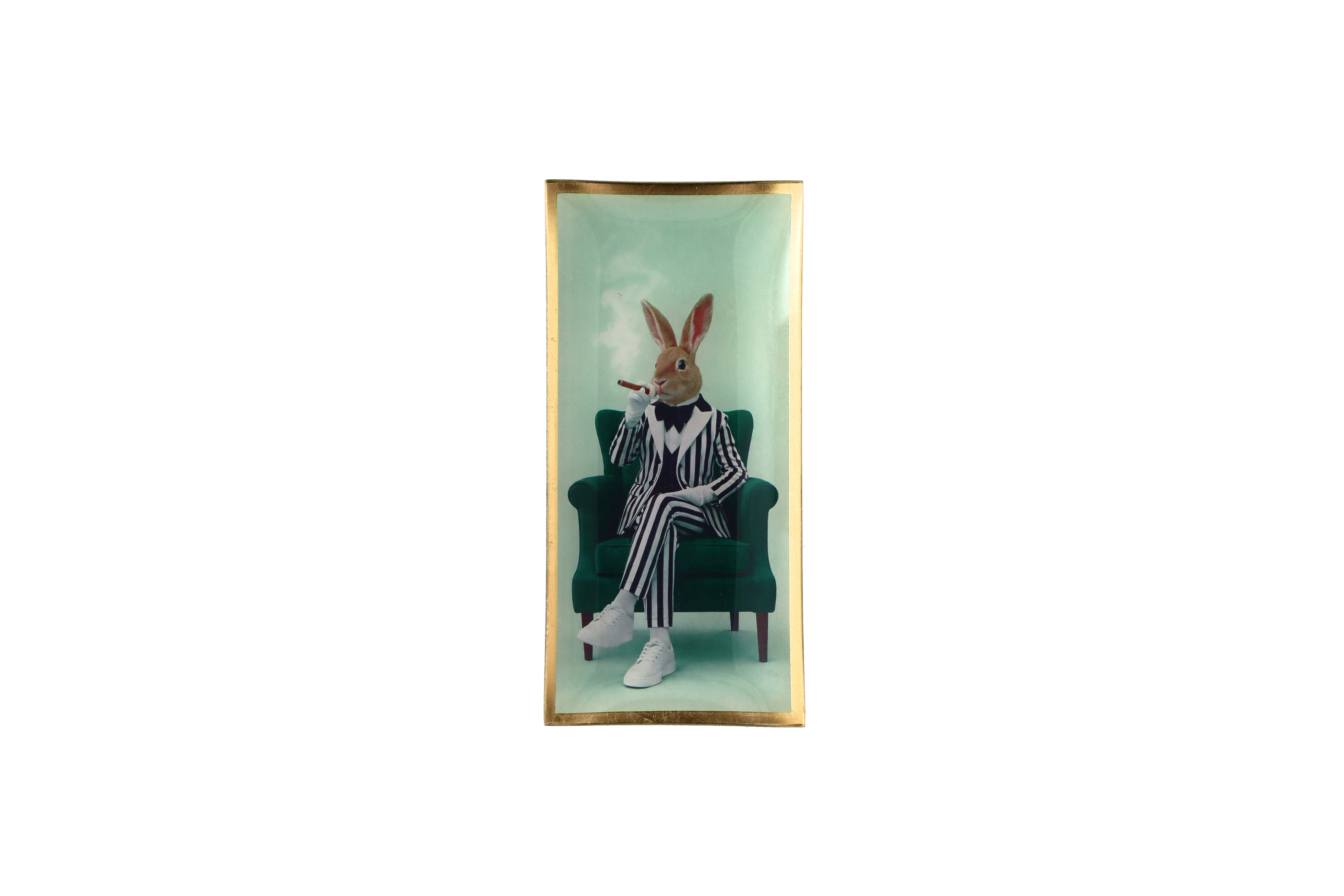 Love Plates, Glasteller L, Motiv: Hase mit Zigarre, grün