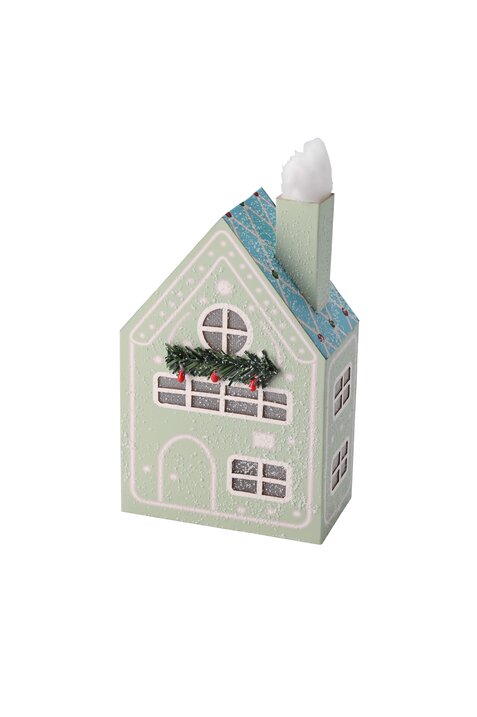 Candy, house w. LED and fir garland, green