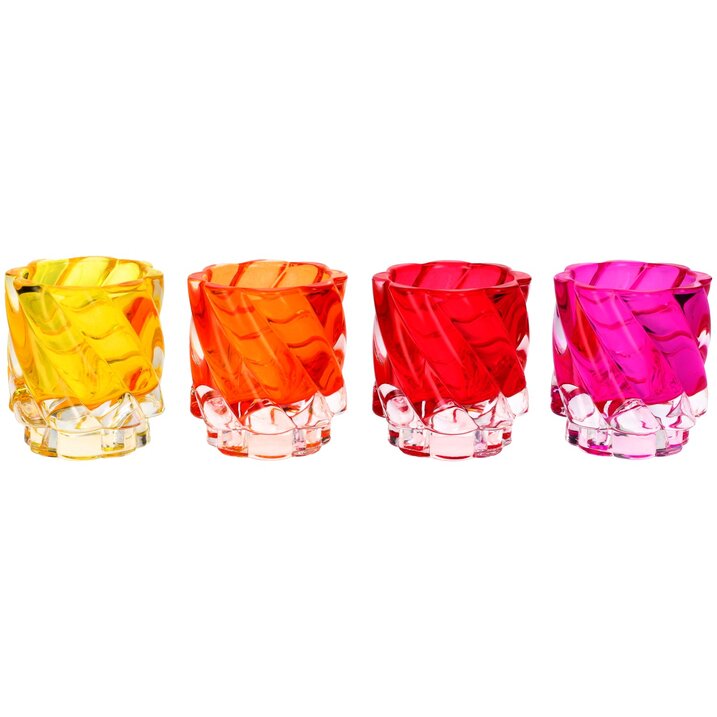 Jacquard, Windlicht 4fach sortiert, orange/gelb/pink/rot, gs