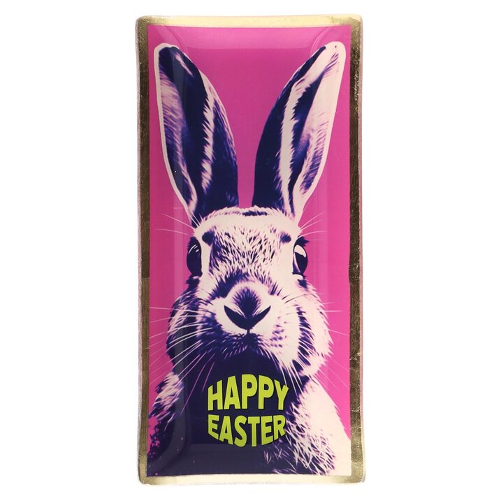 Love Plates, glass plate L, motive: bunny, Happy Easter, pink