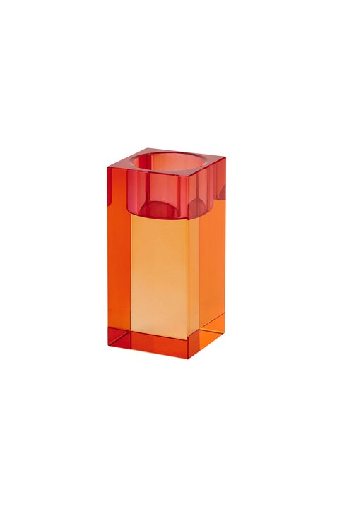 Sari, Kristallglas, Teelichthalter M(H10,3cm), orange/rosa, gs