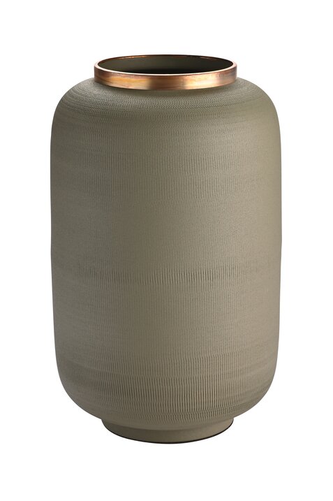 Saigon, Vase mit Metallring und Struktur, L(H40cm), matt, olive/antik