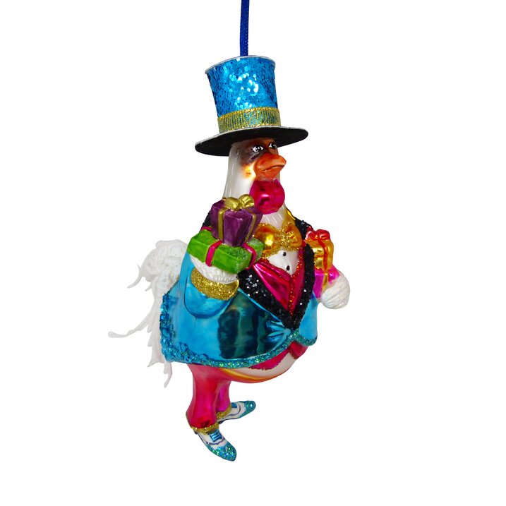Hänger, Hahn mit Geschenken, blau /pink