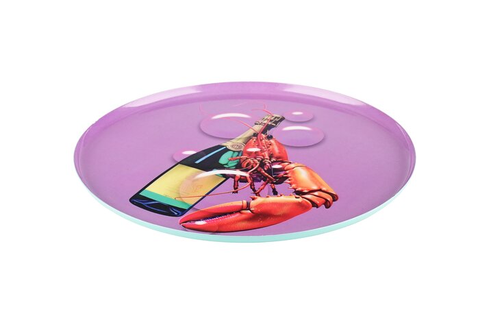 Love Trays, deco tray, M, motive: champagne and lobster, violet