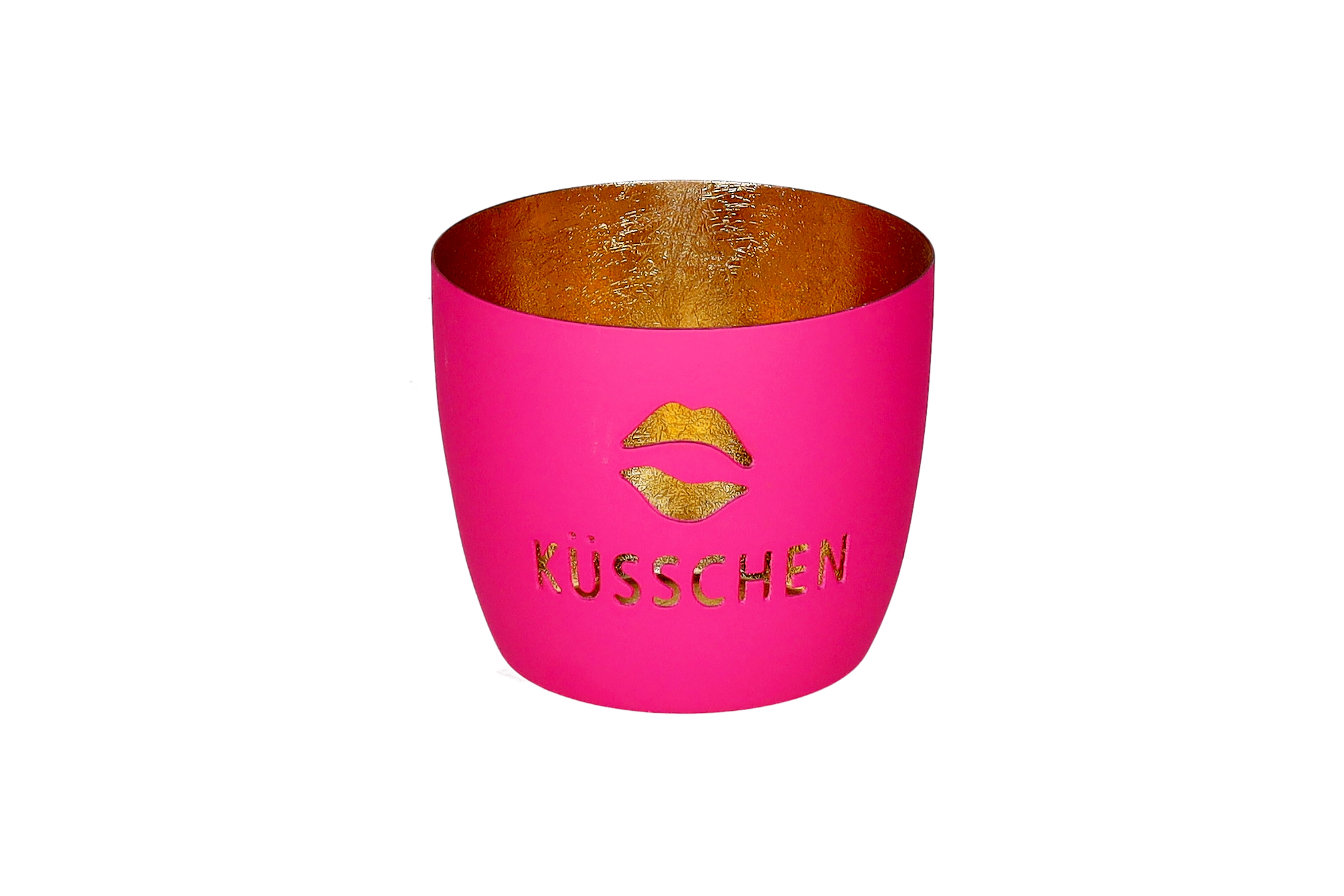 Madras, Windlicht, M, Motiv: Küsschen, hot pink/gold