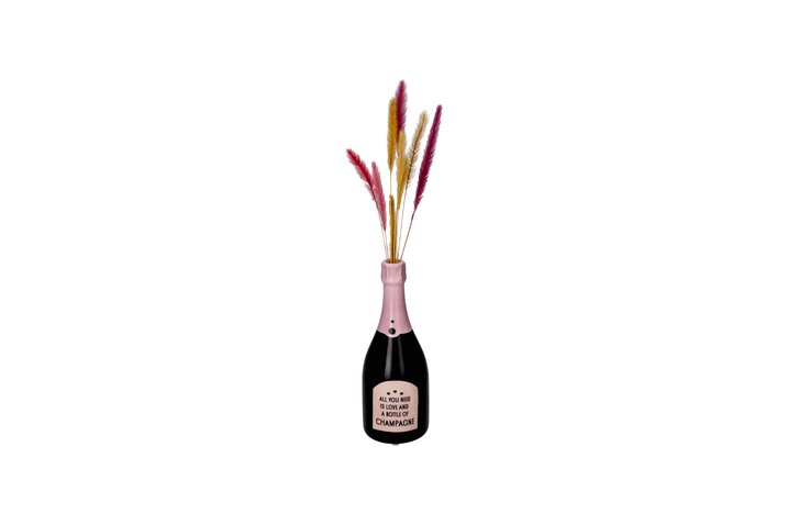 Mignon, Vase, Champagnerflasche, Motiv: All you need…., schwarz/rosa