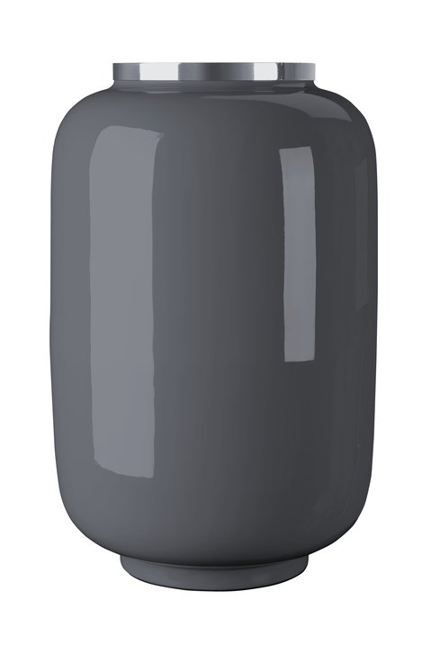 Saigon, Vase mit Metallring, L(H40cm), dunkelgrau/silber
