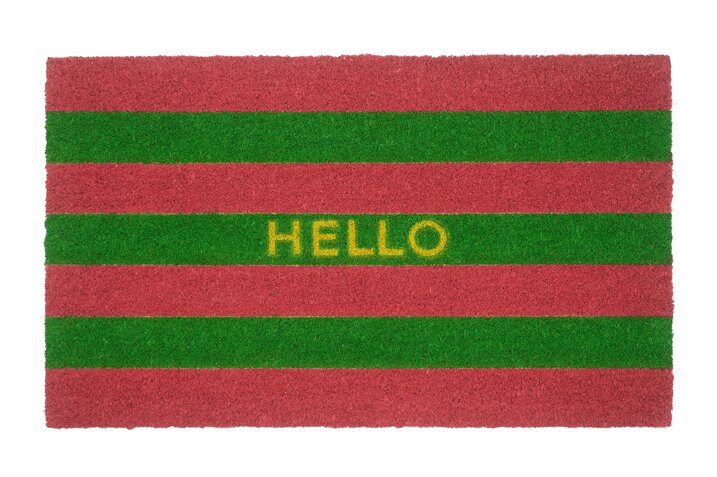 doormat, Hello, stripes, pink/green