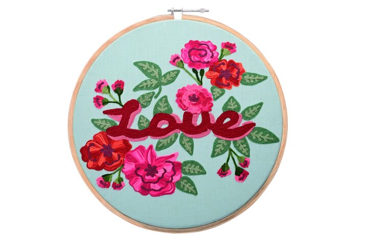 Broderie, embroidery wall art, L, motive: Love, light turquoise