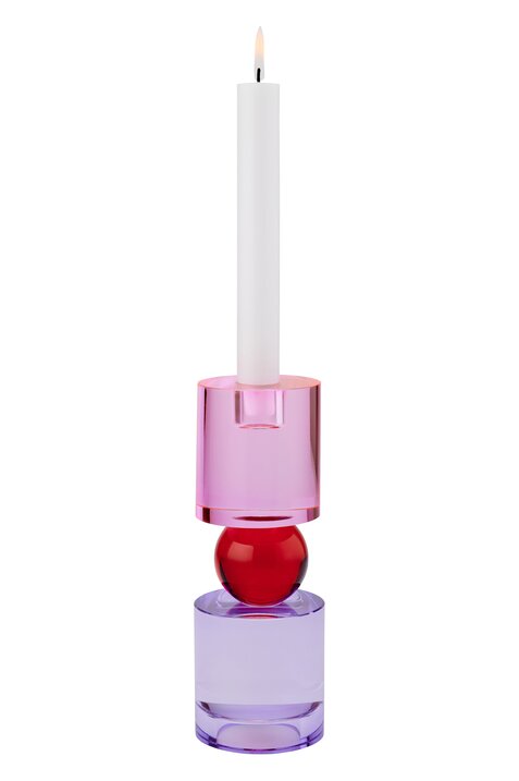 Sari, crystal glass, candle/tea light holder M(h21,4cm), round, pink/red/lilac, sprayed