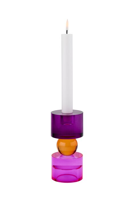 Sari, Kristallglas, Kerzen-/Teelichthalter S(H15,2cm), rund, pink/orange/lila, gs