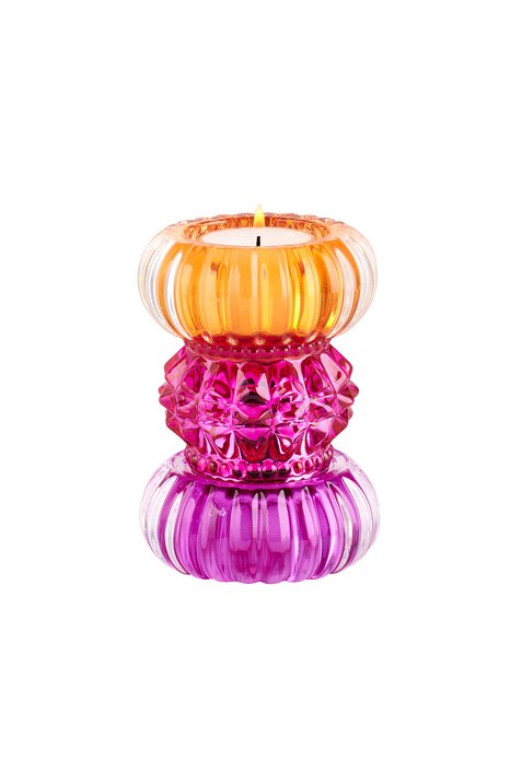 Sari, Teelichthalter H11,5cm, rund, orange/pink/lila, gs