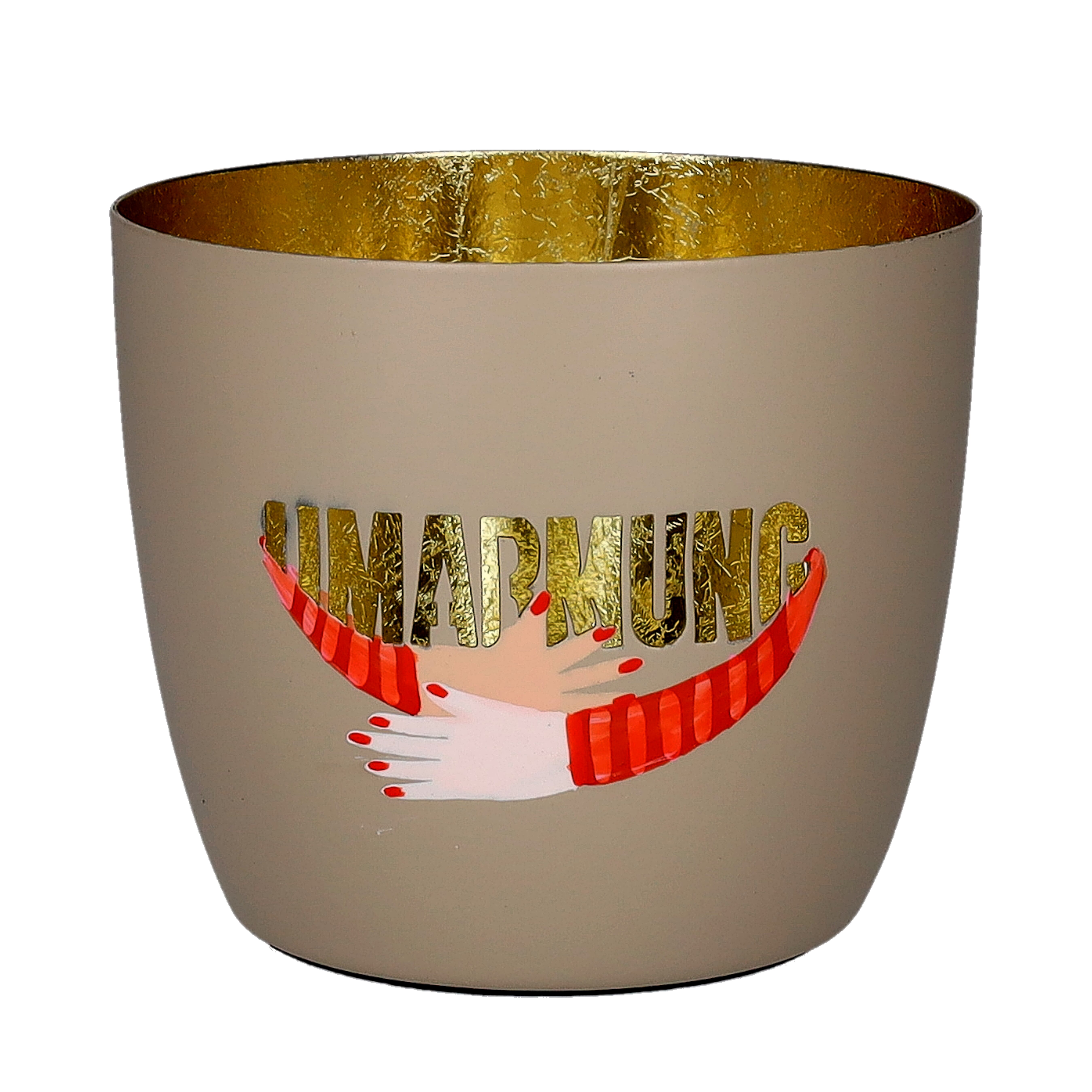 Madras, Windlicht, M, Motiv: Umarmung, sandstone/gold