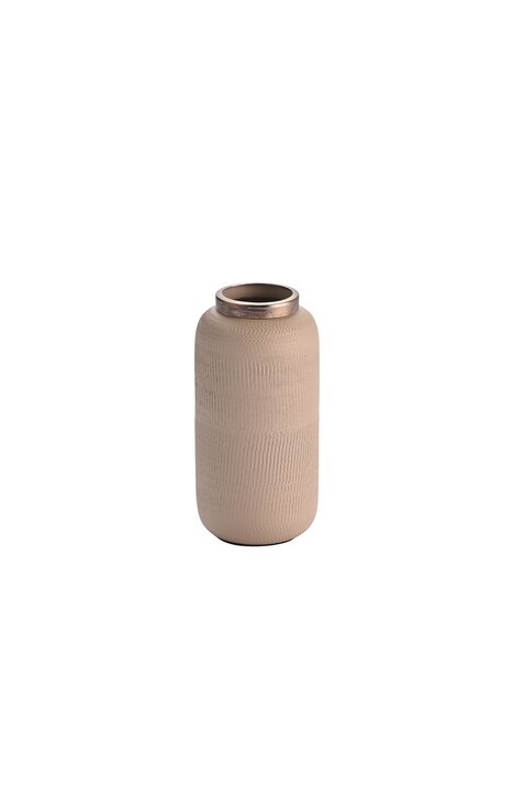 Saigon, Vase mit Metallring und Struktur, XS(H18cm), matt, sandstone/antik