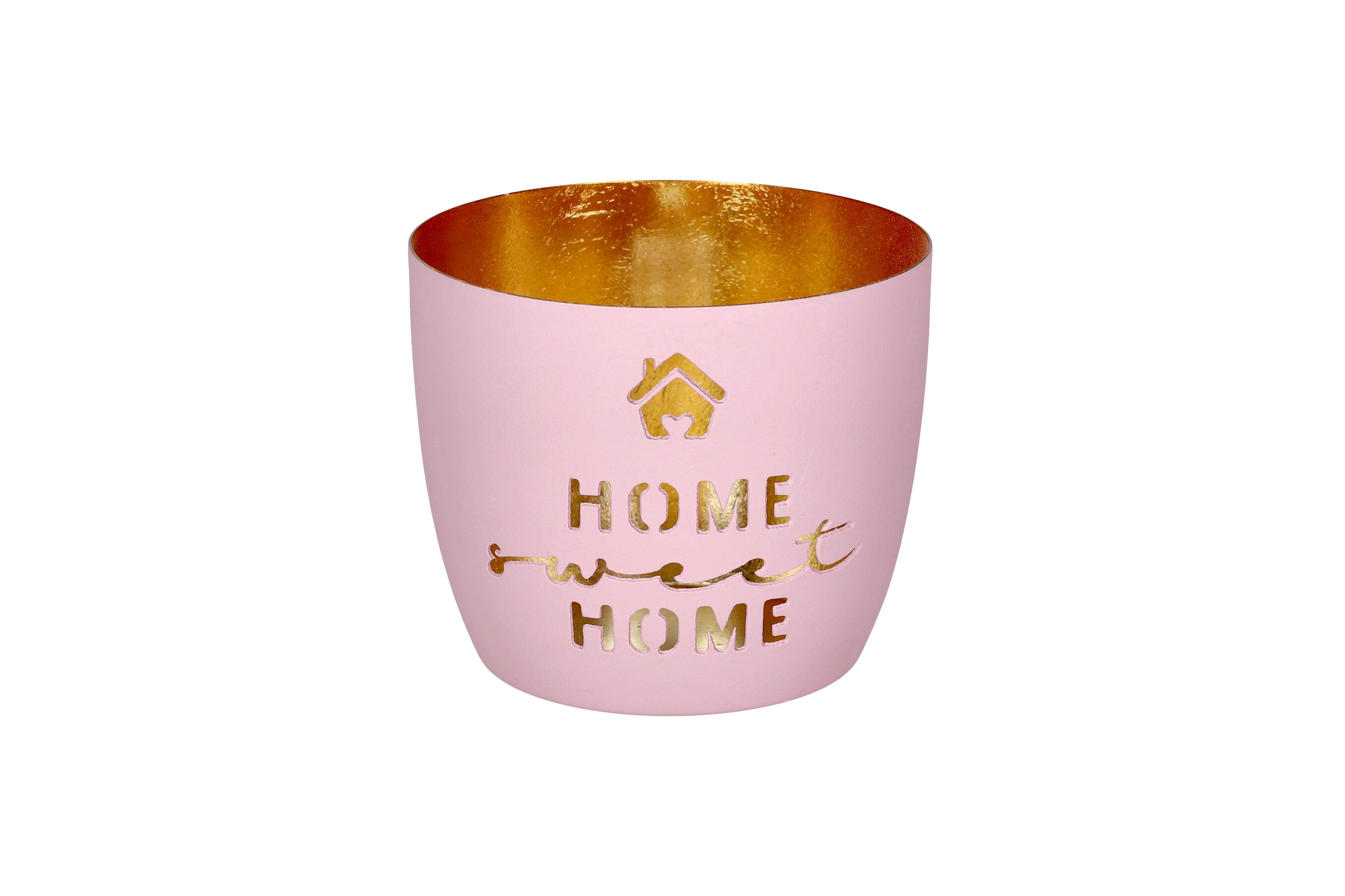 Madras, Windlicht, M, Motiv: Home sweet home, rosa/gold