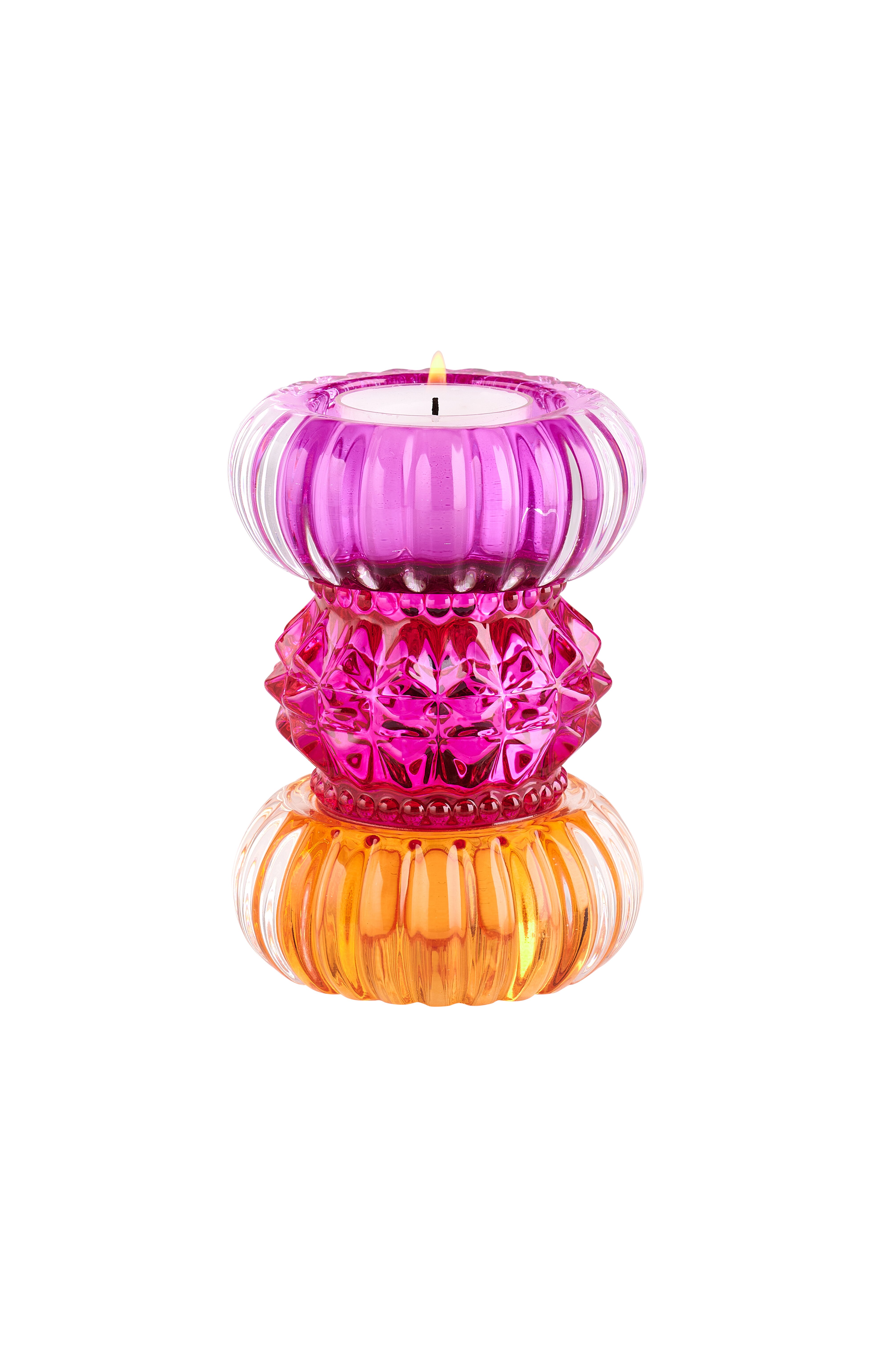 Sari, Teelichthalter H11,5cm, rund, orange/pink/lila, gs