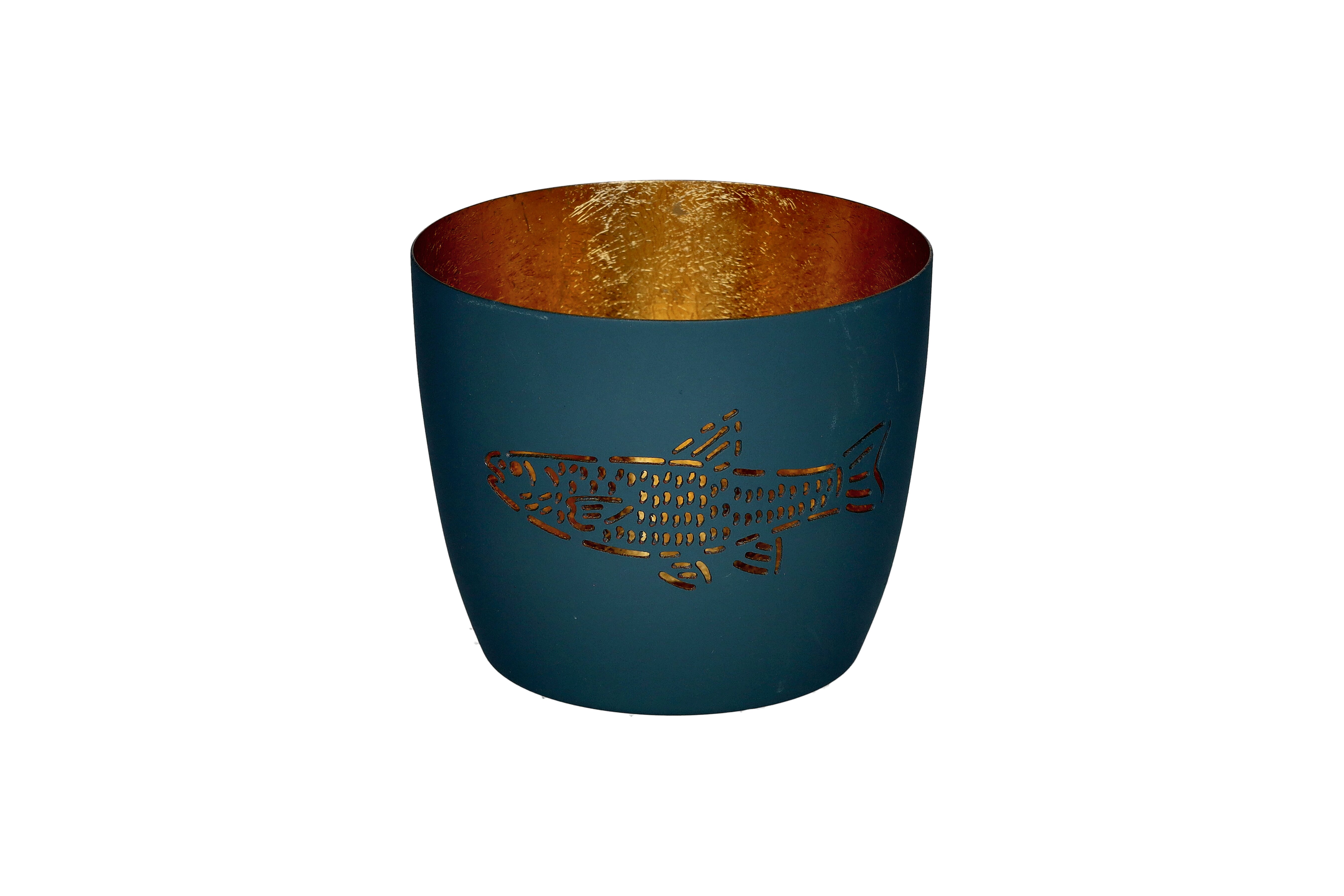 Madras, Windlicht, M, Motiv: Fisch, powder blue/ gold