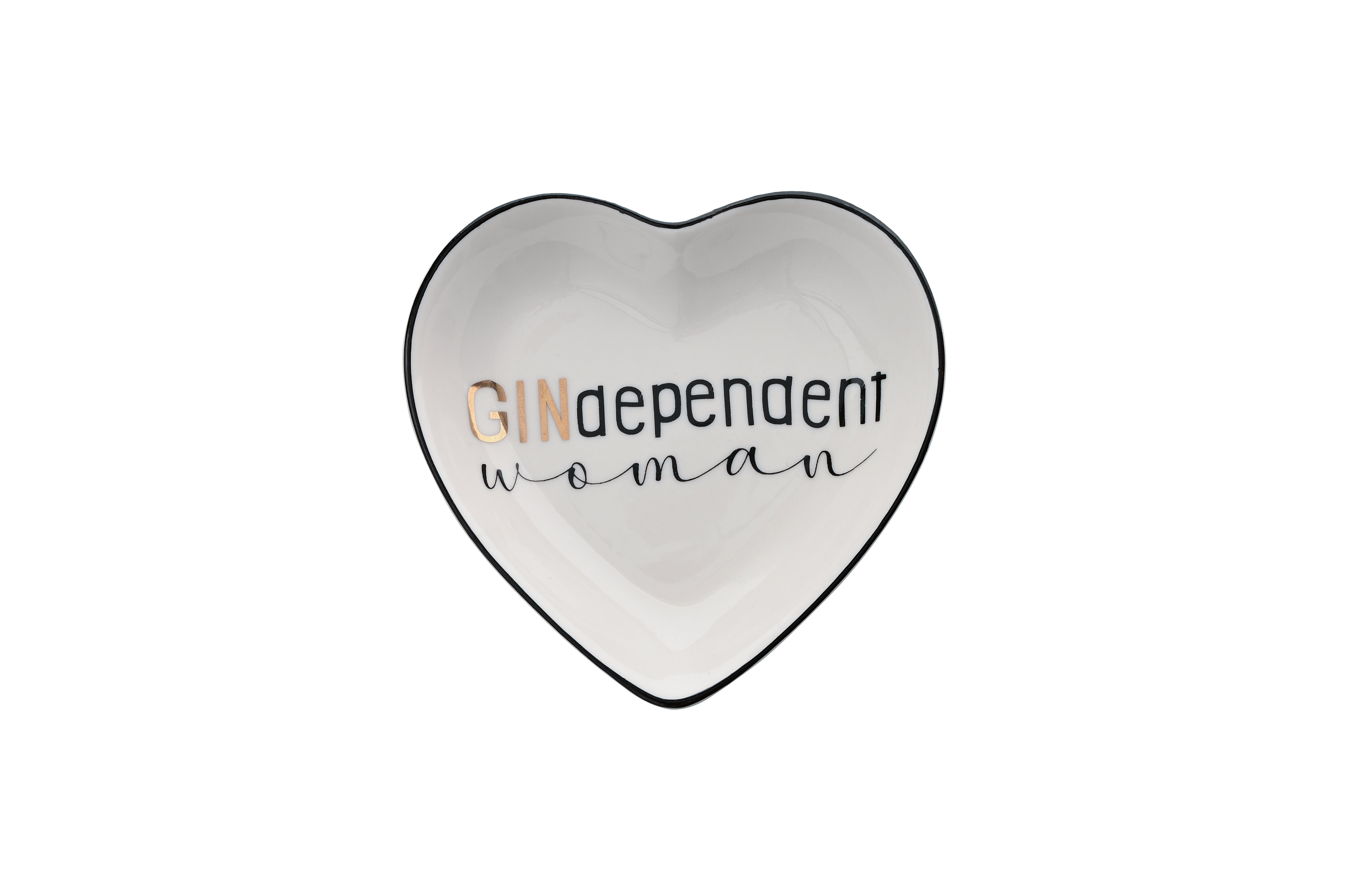 Love Plates, Deko-Teller, Porzellan, Motiv: Gindependent woman, Herz, tief, weiß