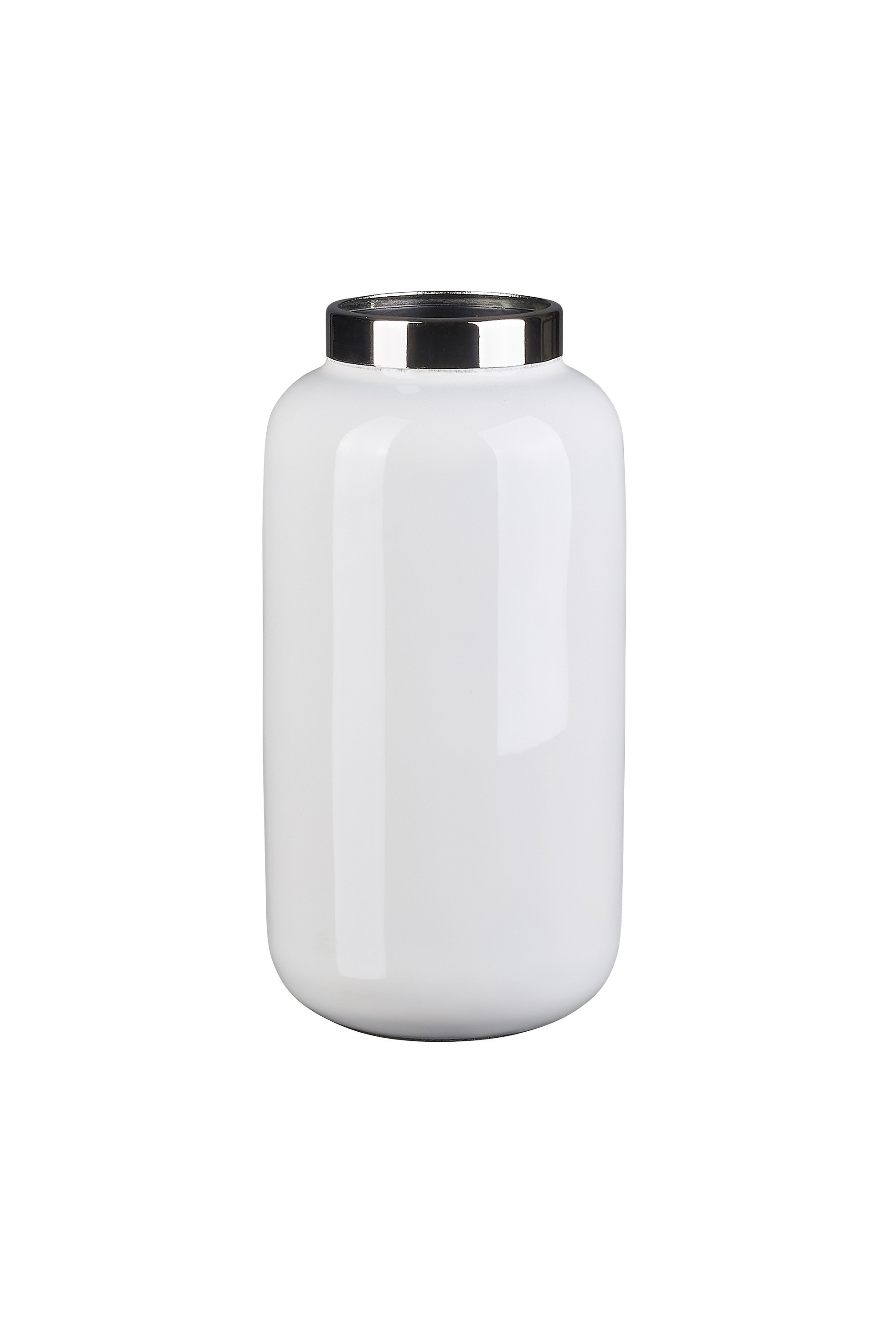 Saigon, Vase mit Metallring, XS( H18 cm), weiß/silber