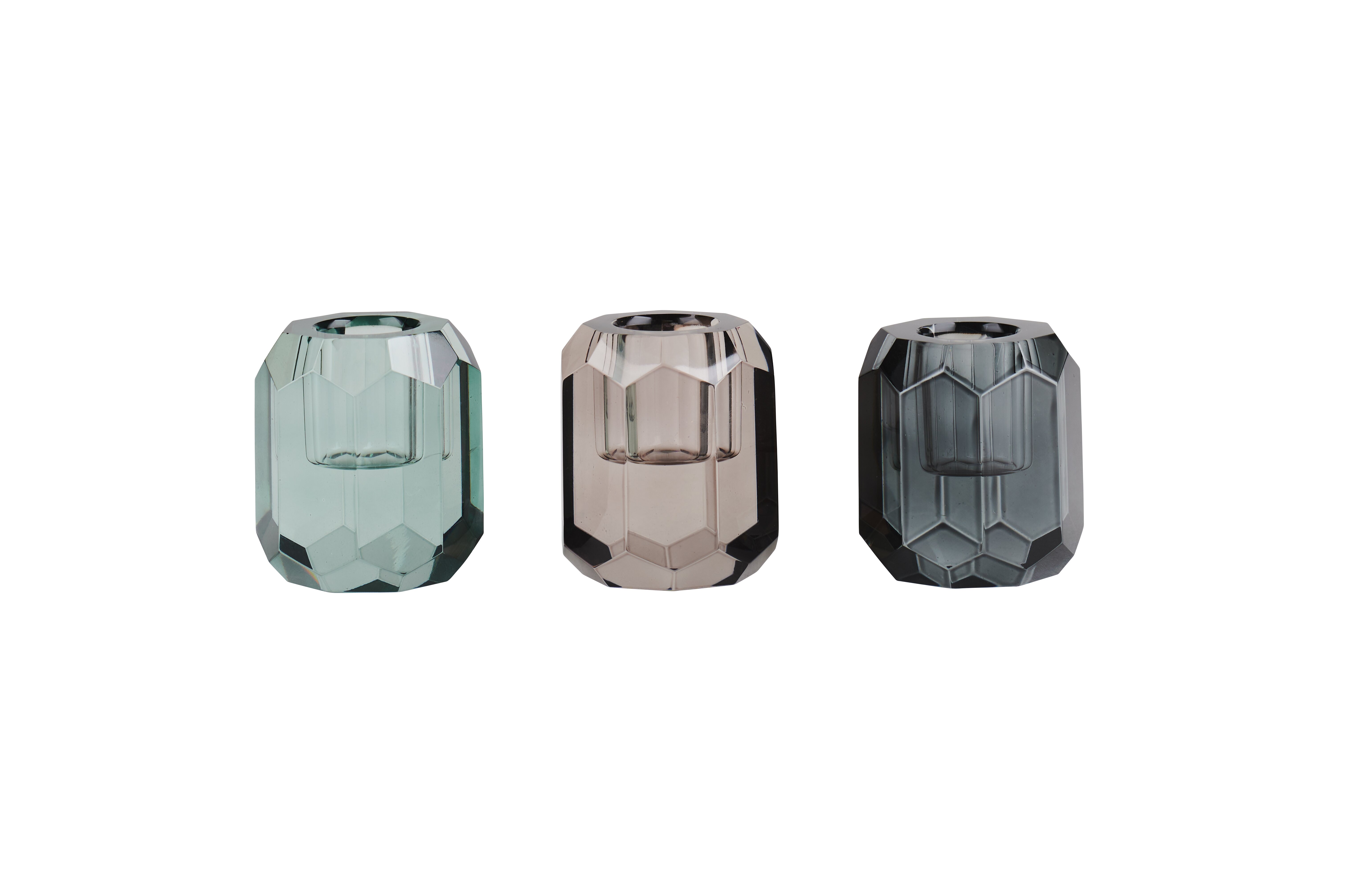 Palisades, candle holder assorted of 3 pcs., h6cm, gray/brown/green, sprayed