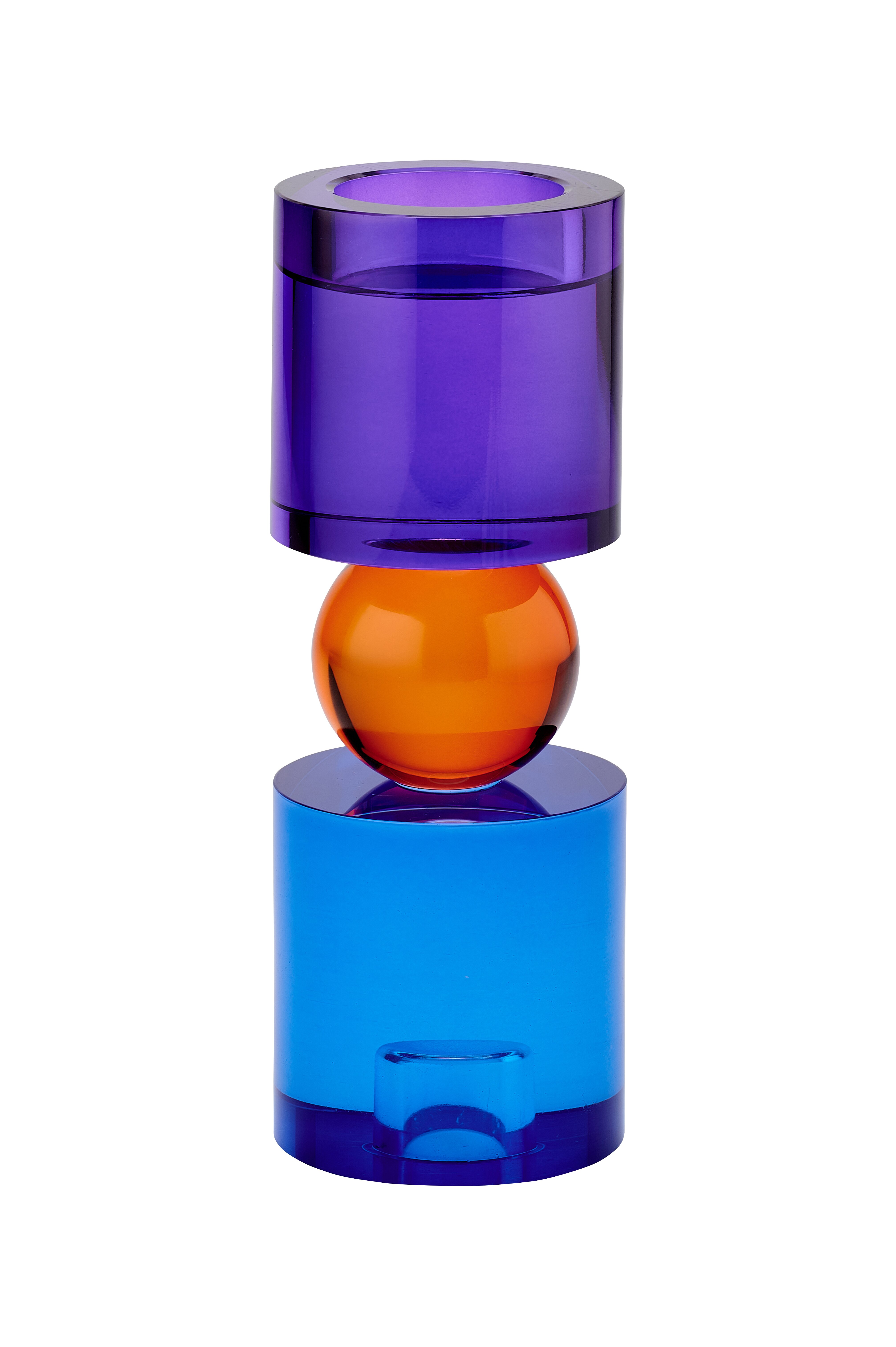Sari, Kristallglas,  Kerzen-/Teelichthalter M(H21,5cm), rund, blau/orange/lila, gs