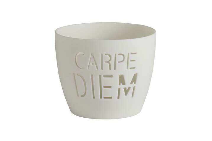 Agra, votive, Carpe diem, porcelain, white