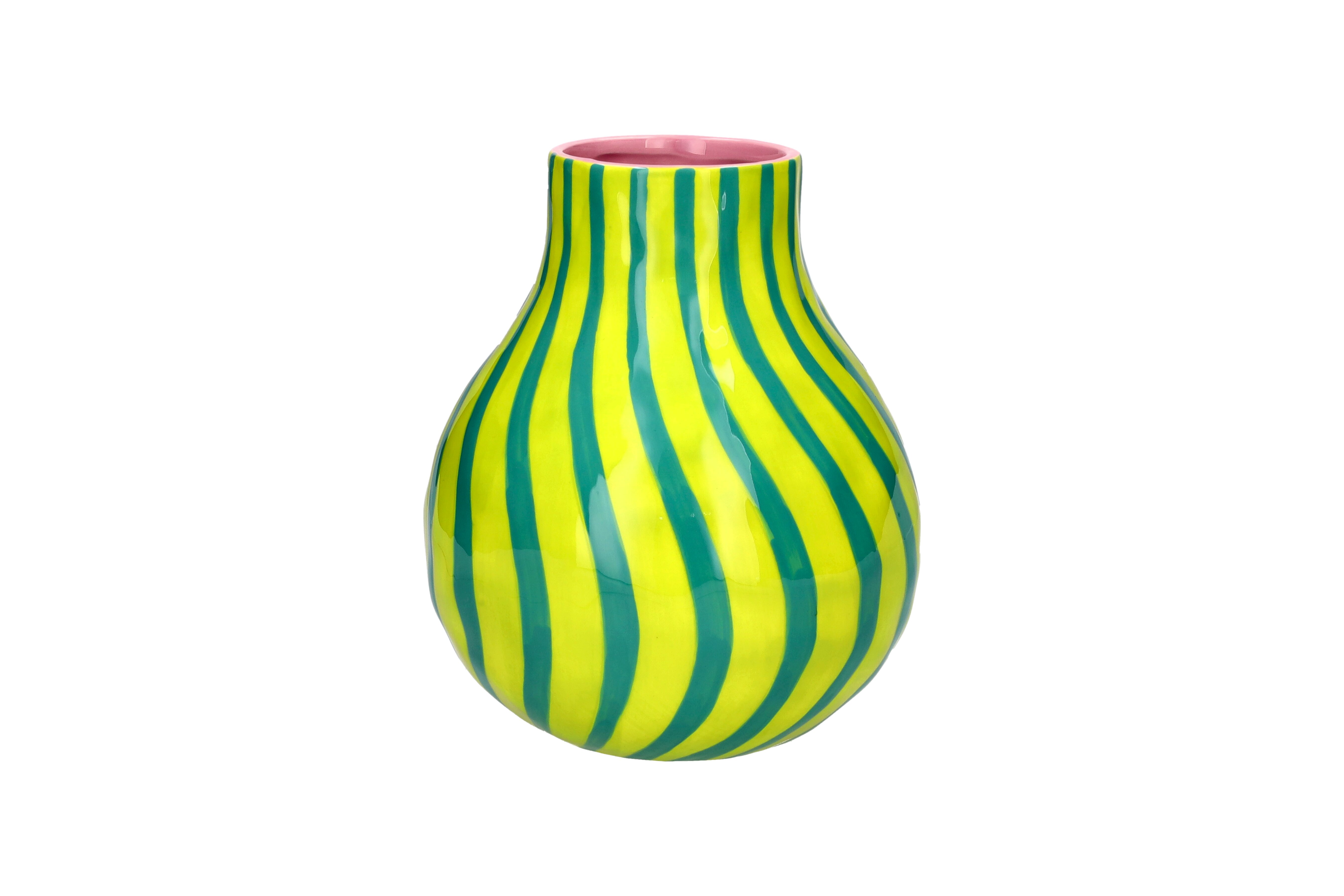 Artisan, vase, striped, M, green/turquoise