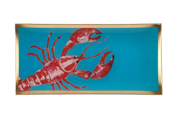 Love Plates, glass plate, L, Cote D´Azur, lobster, turquoise/red